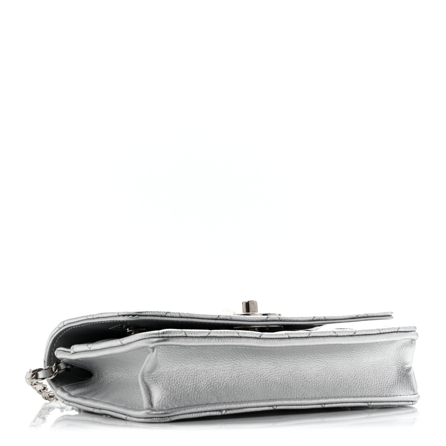 Metallic Caviar Quilted Wallet On Chain WOC Silver — view 4