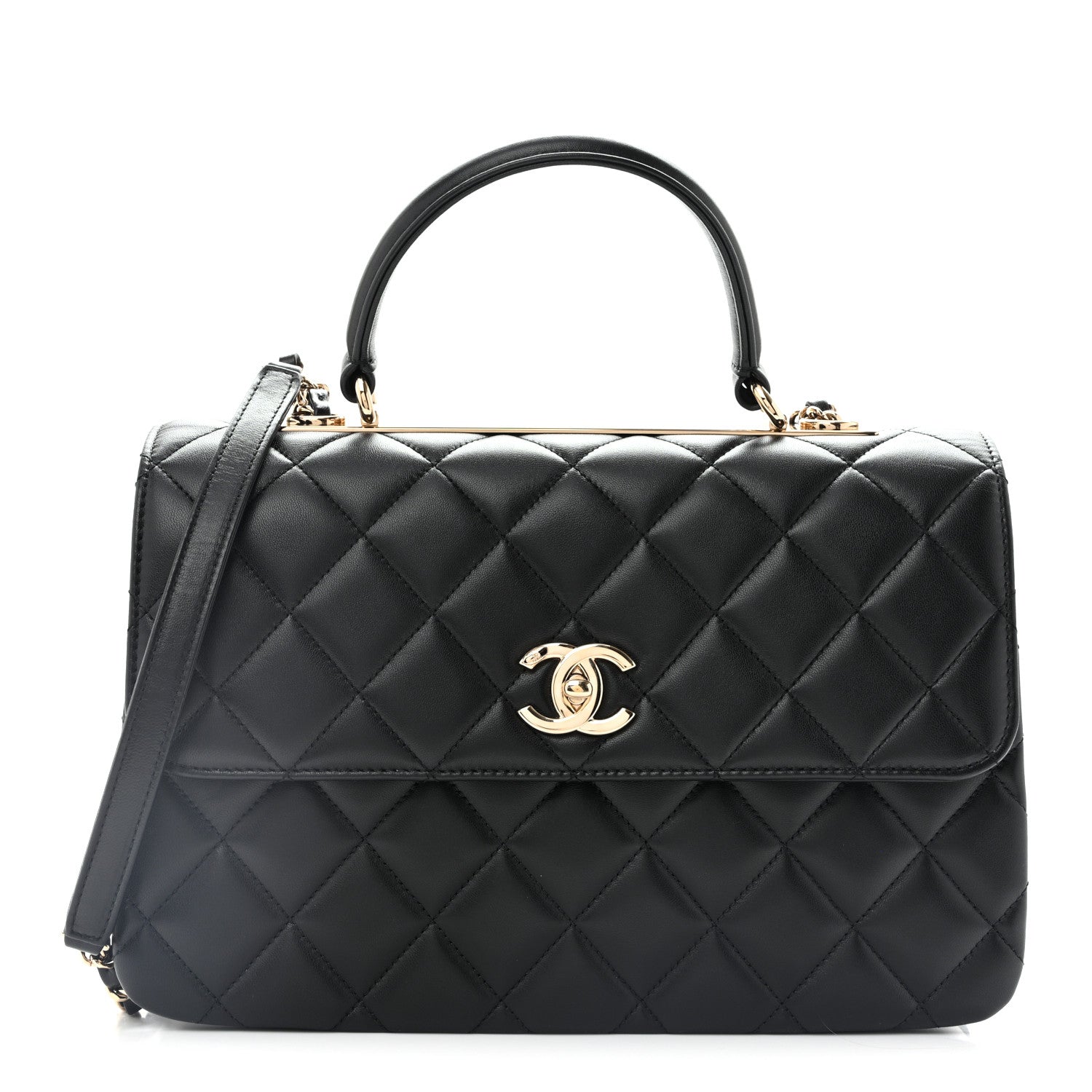 Lambskin Quilted Medium Trendy CC Flap Dual Handle Bag Black