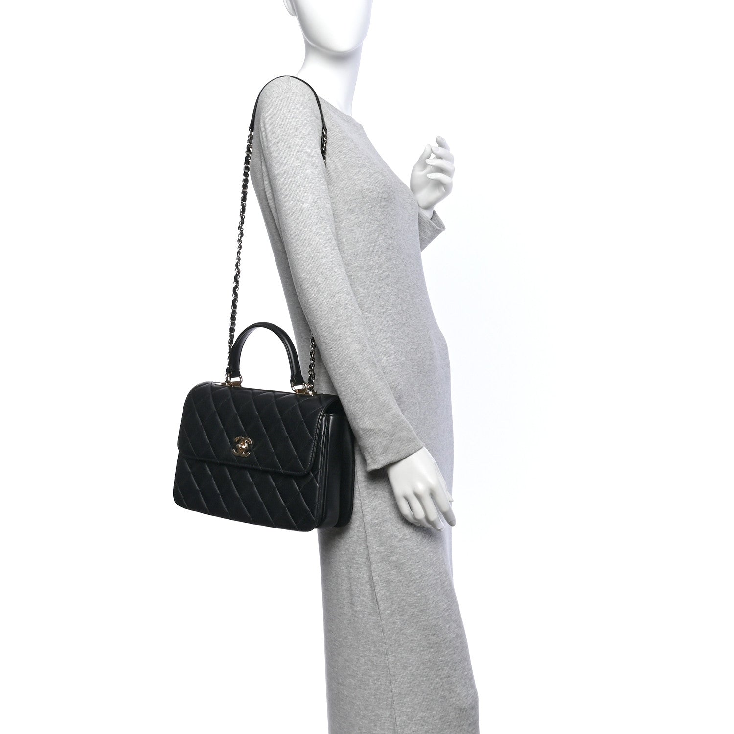 Lambskin Quilted Medium Trendy CC Flap Dual Handle Bag Black — view 2