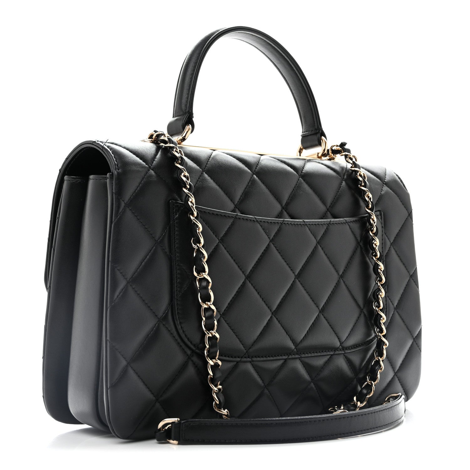 Lambskin Quilted Medium Trendy CC Flap Dual Handle Bag Black — view 3