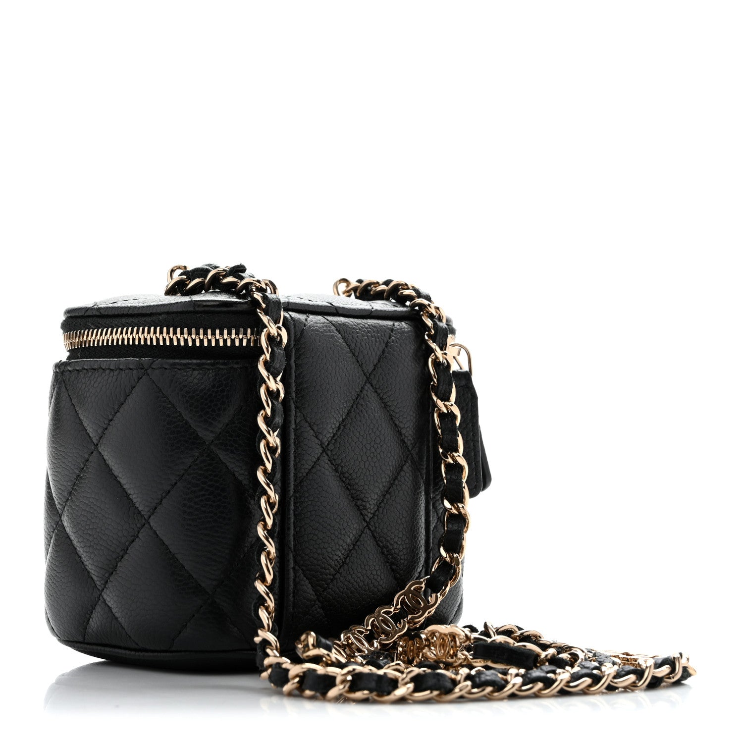 Caviar Quilted Tiny CC Mini Vanity Case With Chain Black — view 3