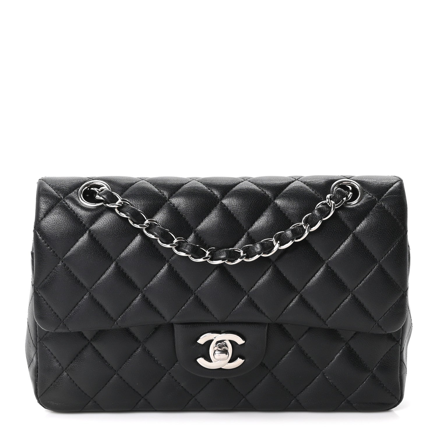 Lambskin Quilted Small Double Flap Black