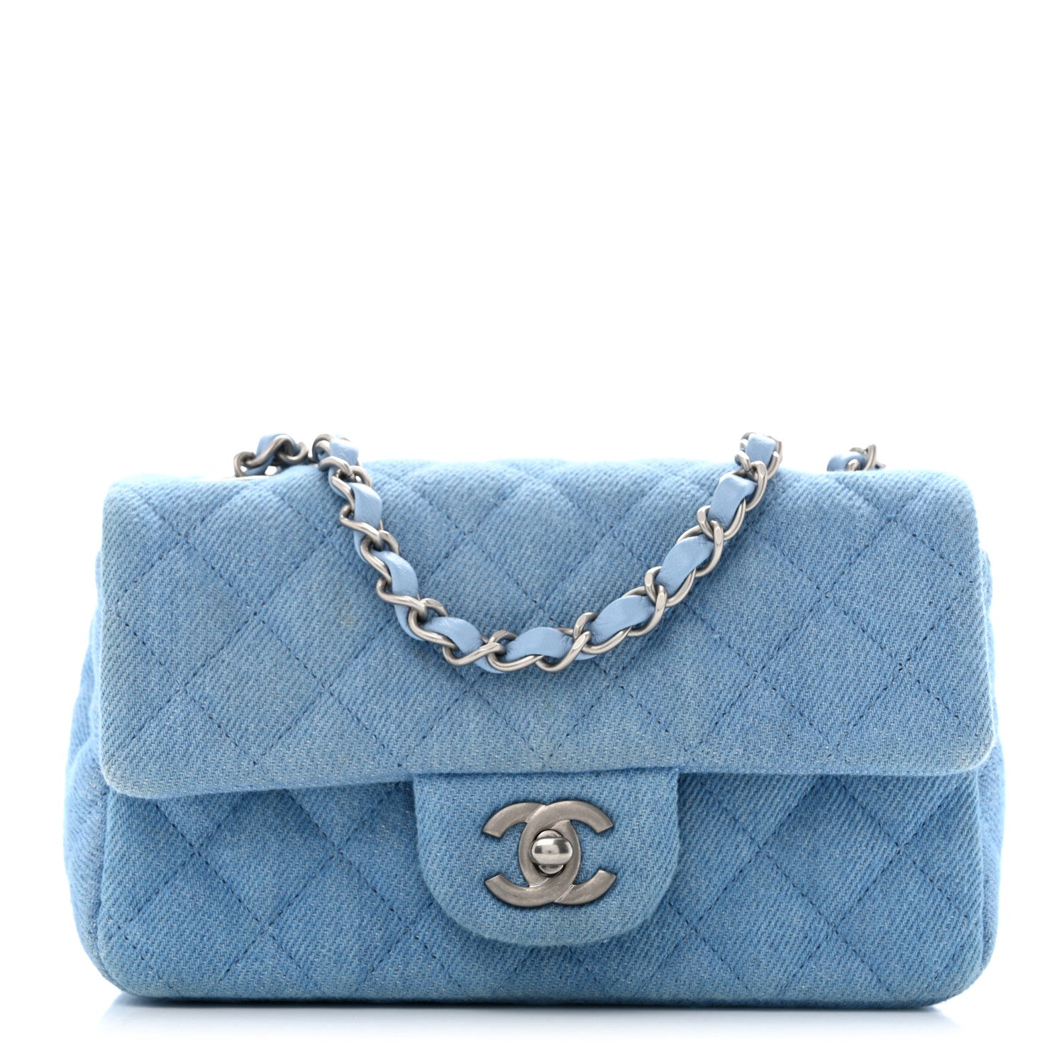 Denim Quilted Mini Rectangular Flap Blue