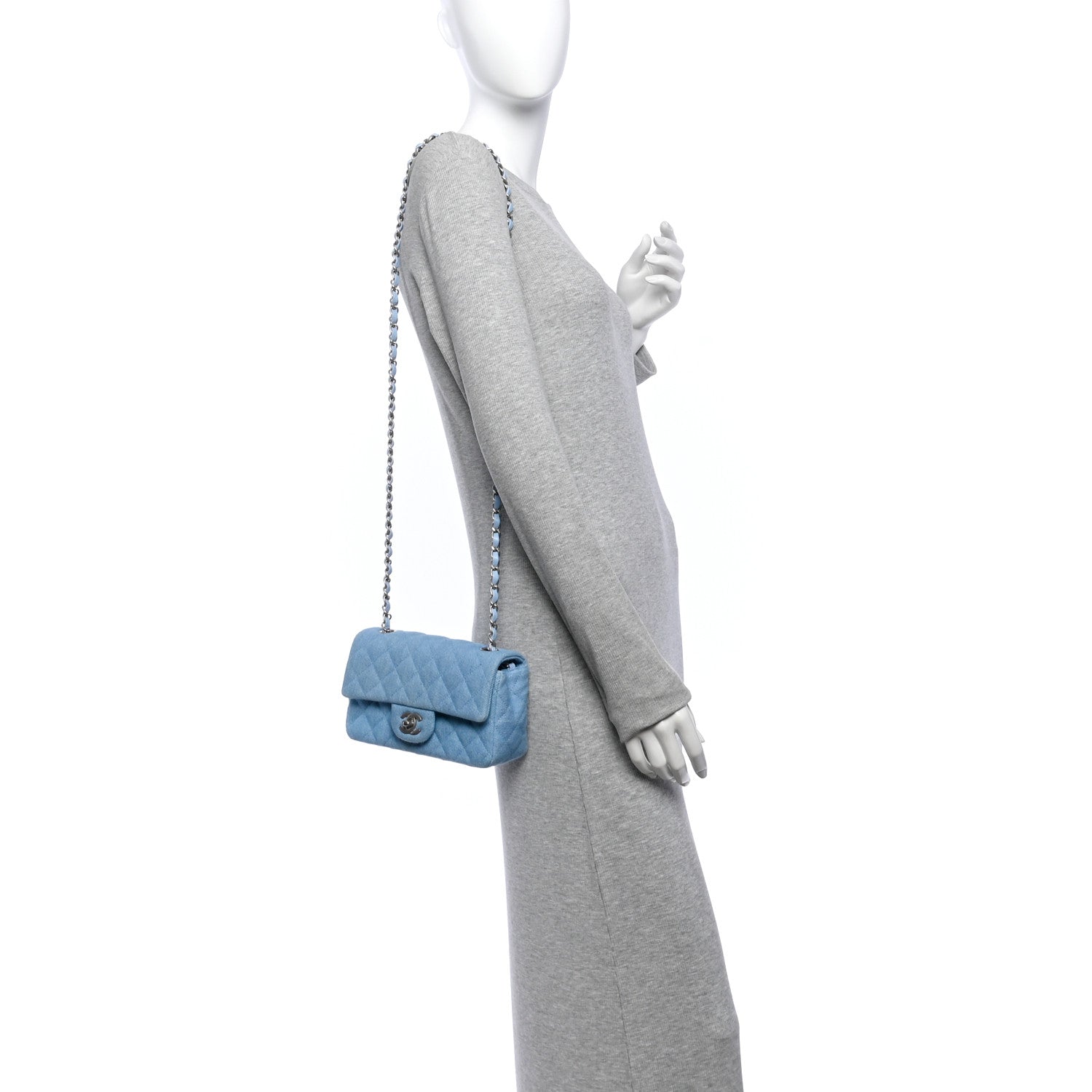Denim Quilted Mini Rectangular Flap Blue — view 2