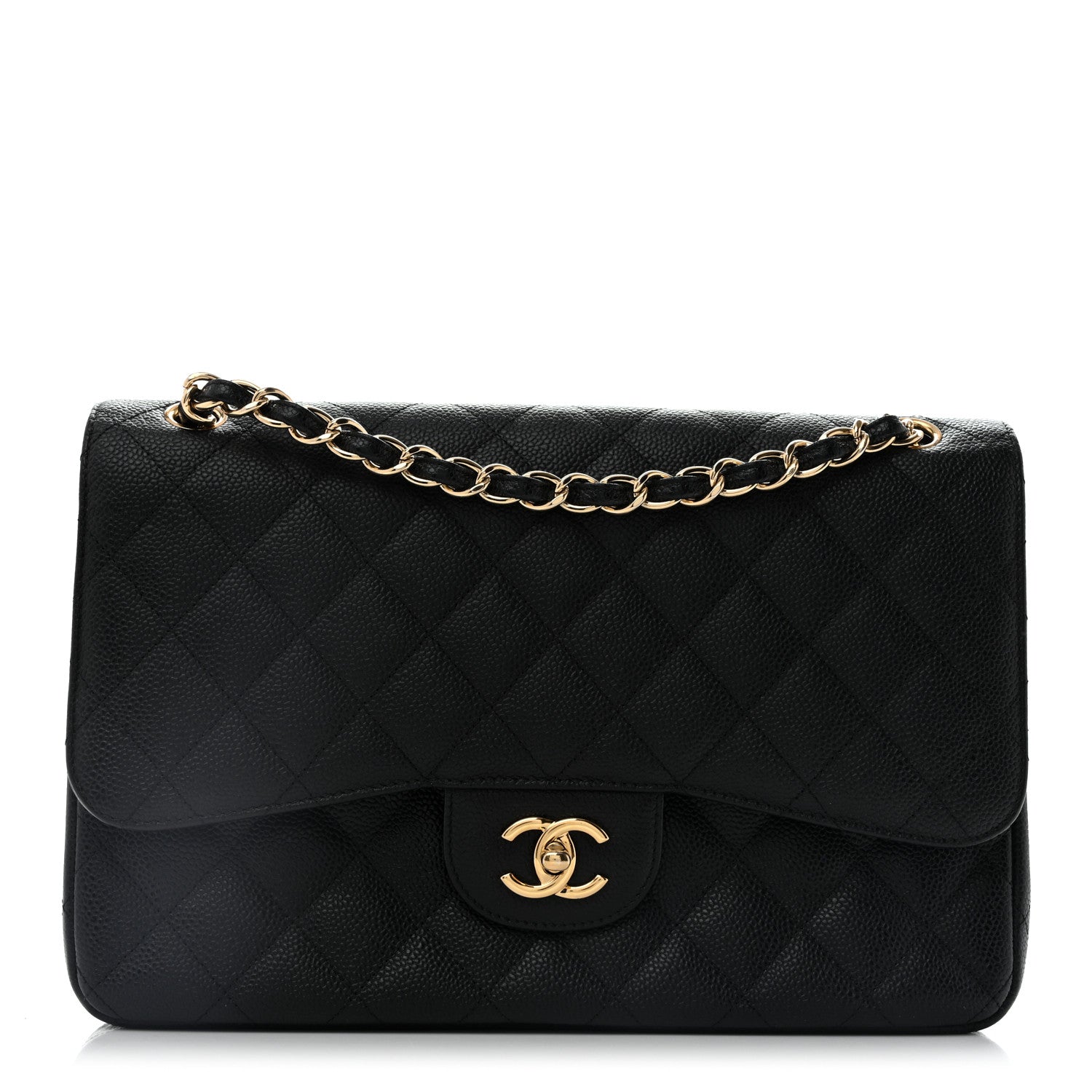 Caviar Quilted Jumbo Double Flap Black