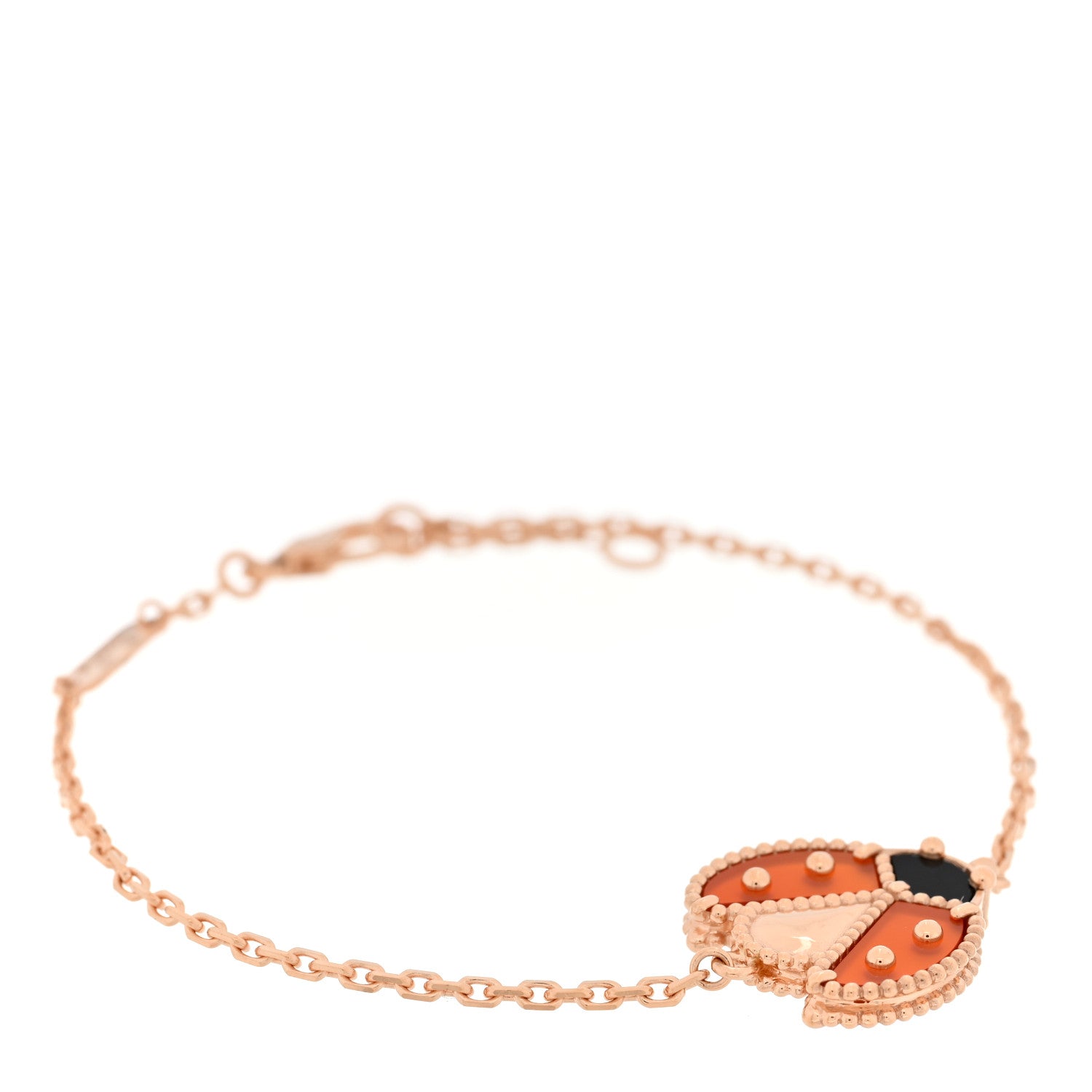 18K Rose Gold Carnelian Onyx Lucky Spring Open Wing Lady Bug Bracelet