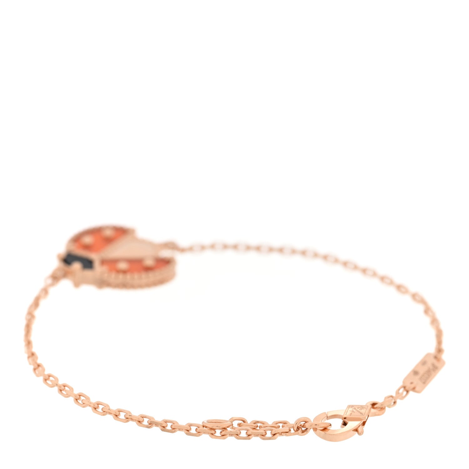 18K Rose Gold Carnelian Onyx Lucky Spring Open Wing Lady Bug Bracelet — view 2