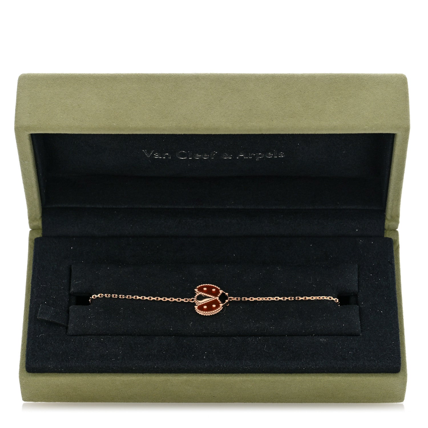 18K Rose Gold Carnelian Onyx Lucky Spring Open Wing Lady Bug Bracelet — view 4