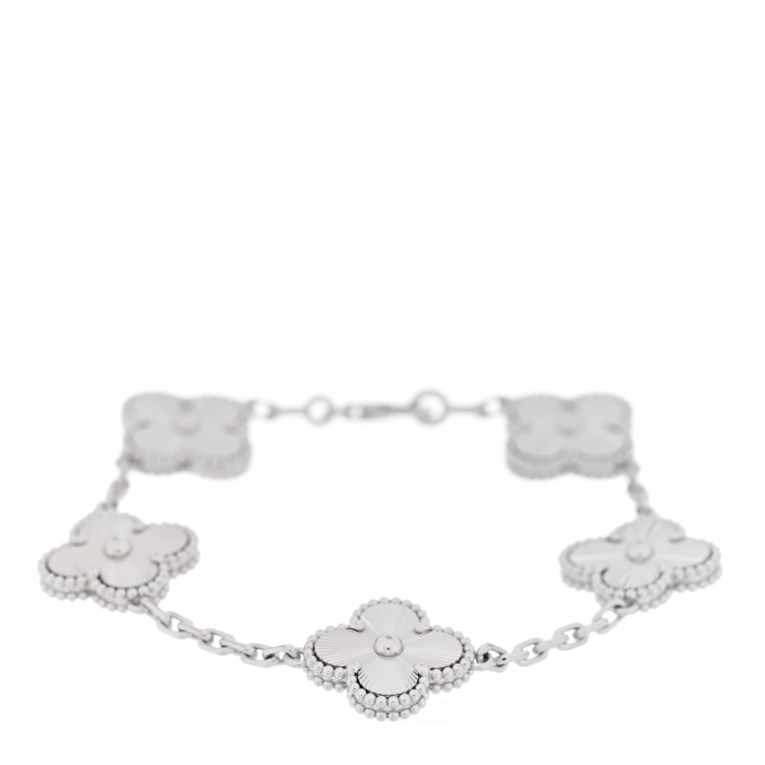 18K White Gold 5 Motifs Guilloche Vintage Alhambra Bracelet