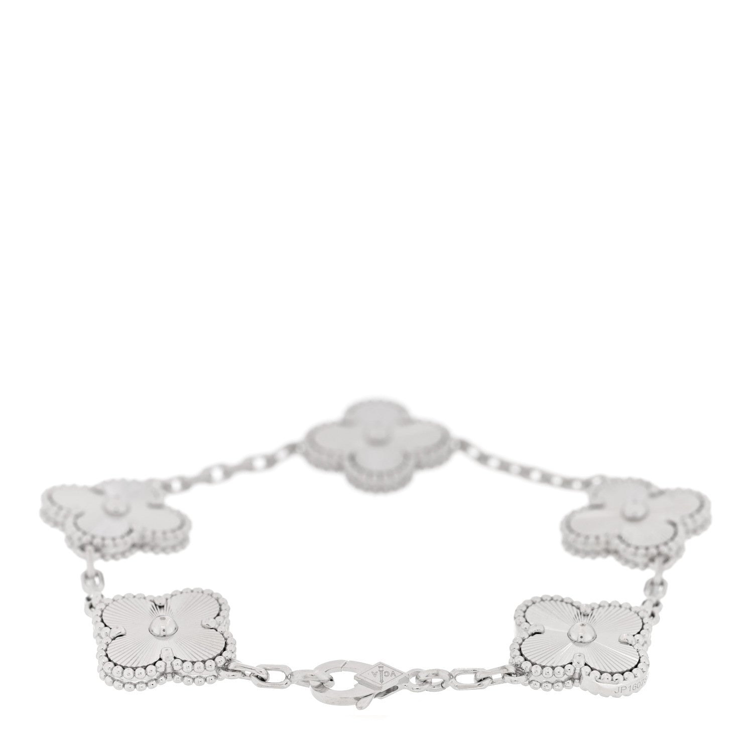 18K White Gold 5 Motifs Guilloche Vintage Alhambra Bracelet — view 2