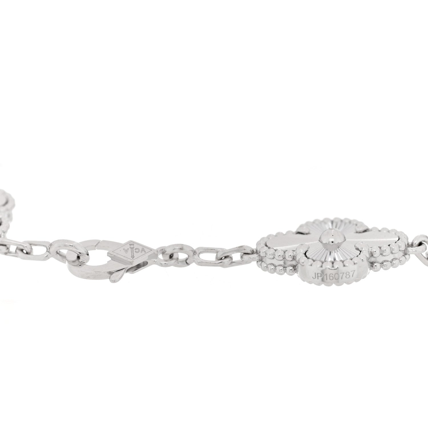 18K White Gold 5 Motifs Guilloche Vintage Alhambra Bracelet — view 3