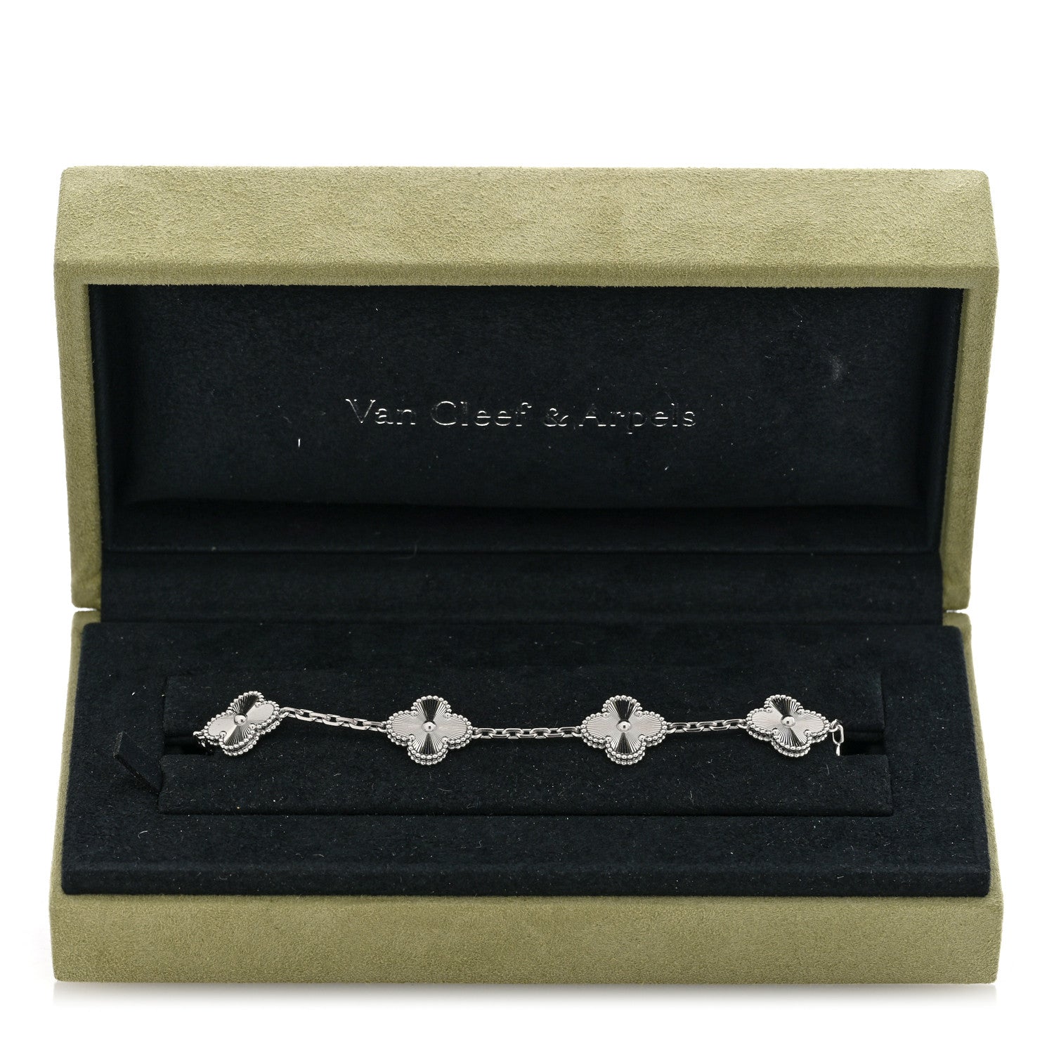 18K White Gold 5 Motifs Guilloche Vintage Alhambra Bracelet — view 4