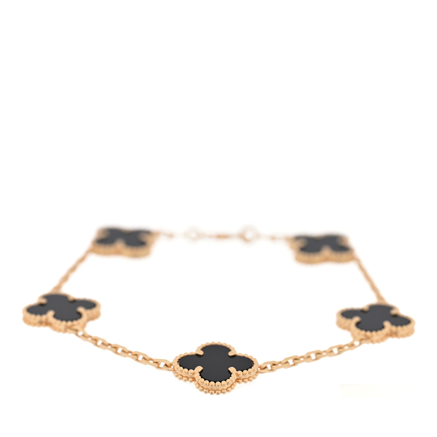 18K Yellow Gold Black Onyx 5 Motifs Vintage Alhambra Bracelet