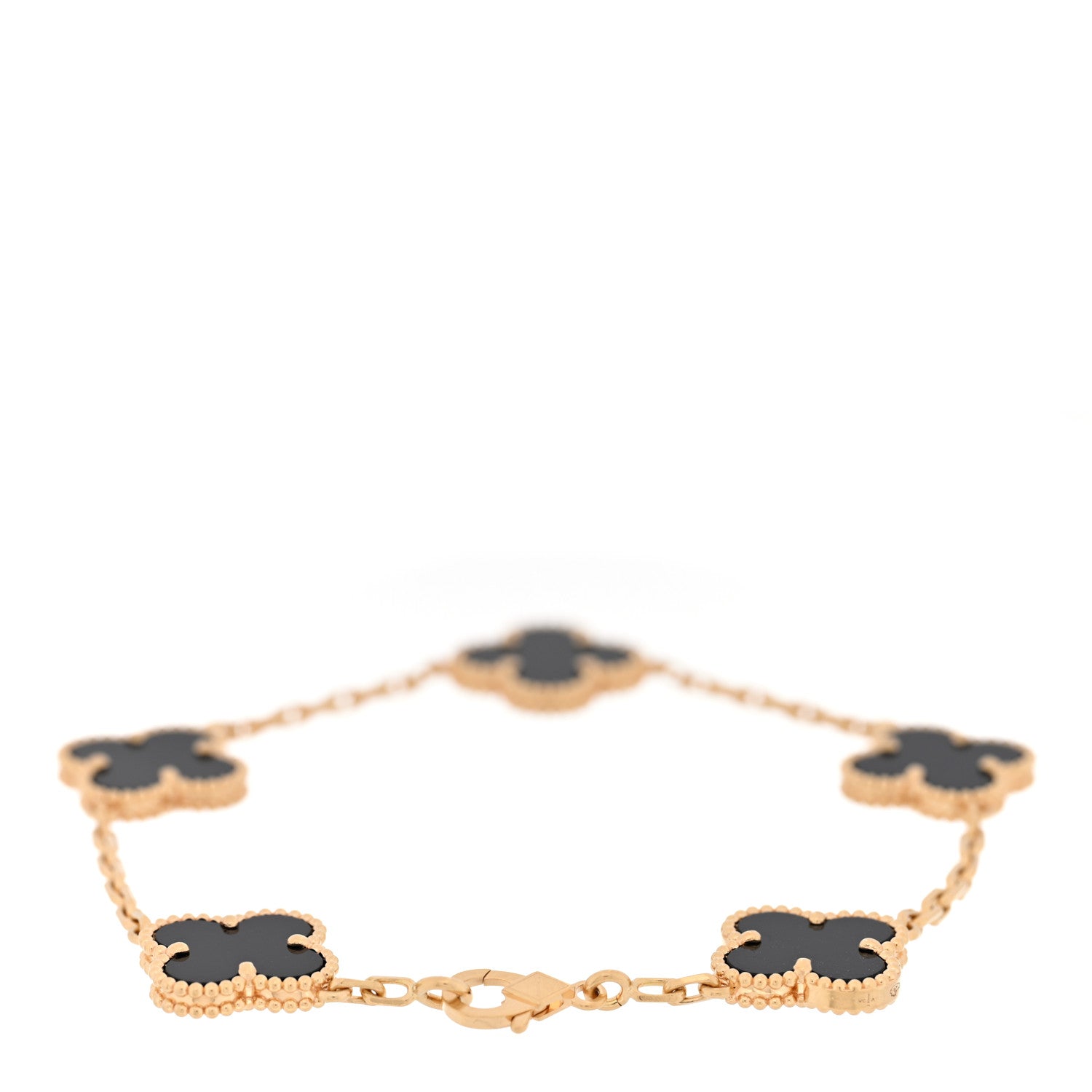 18K Yellow Gold Black Onyx 5 Motifs Vintage Alhambra Bracelet — view 2