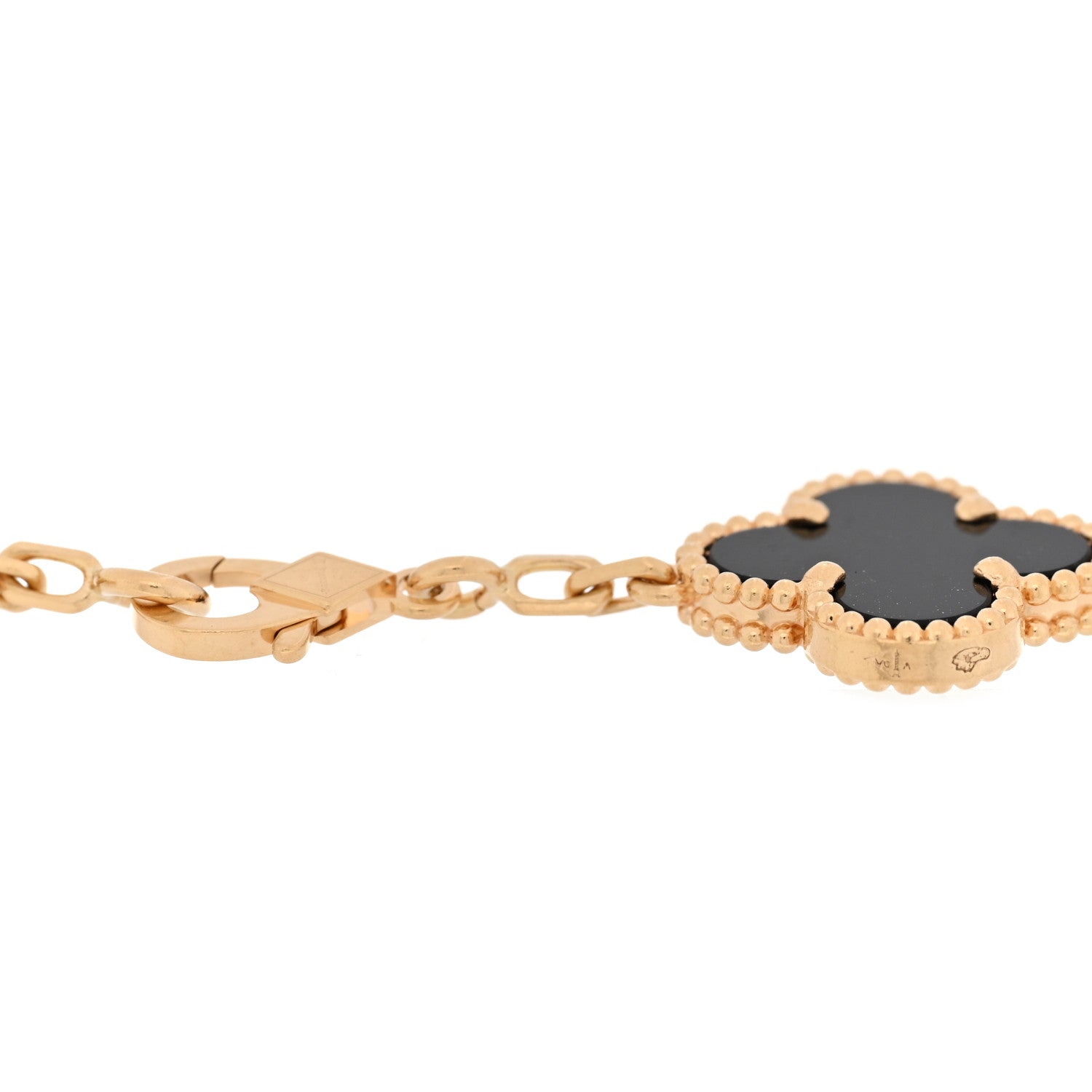 18K Yellow Gold Black Onyx 5 Motifs Vintage Alhambra Bracelet — view 3