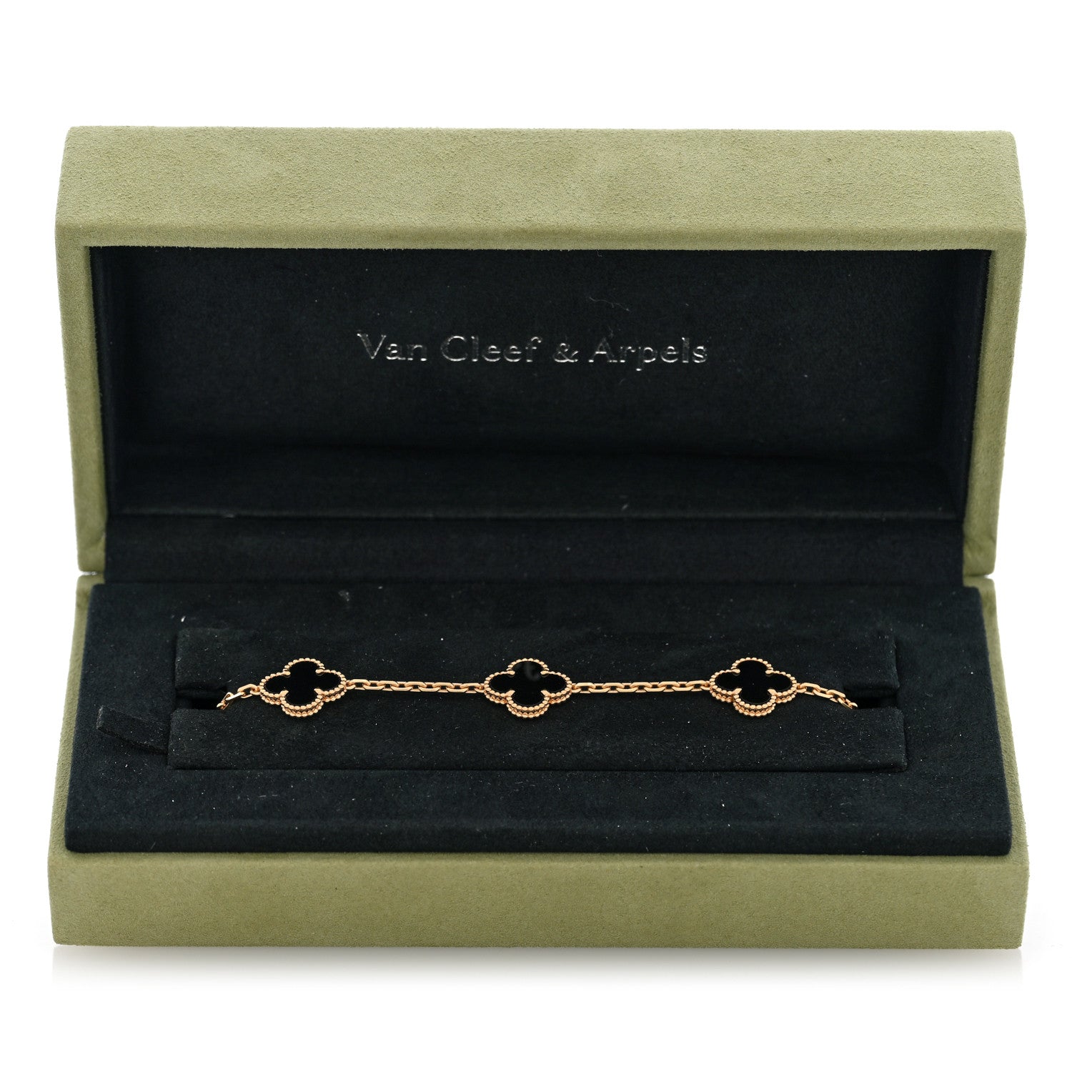 18K Yellow Gold Black Onyx 5 Motifs Vintage Alhambra Bracelet — view 4