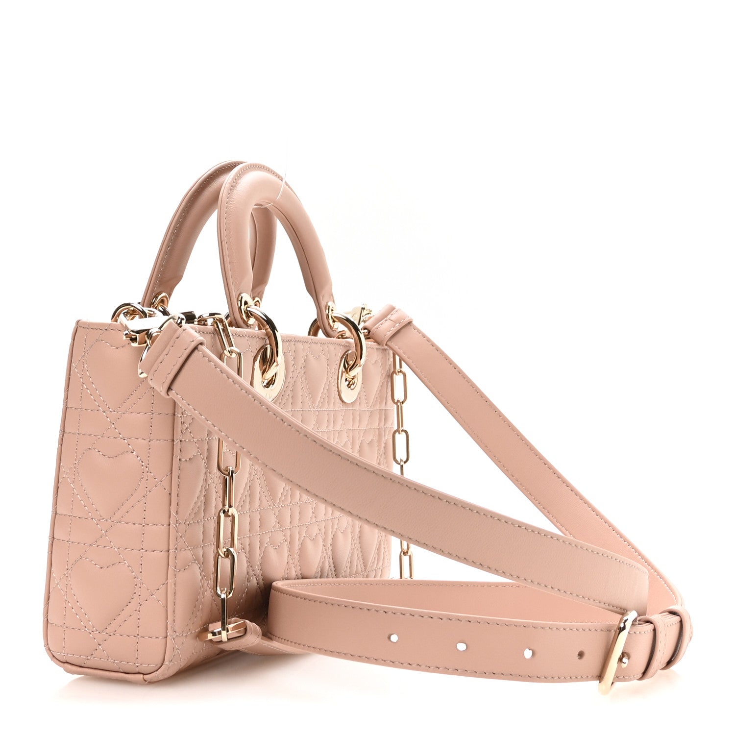 Lambskin Cannage Heart Medium Lady D-Joy Rose Des Vents — view 3
