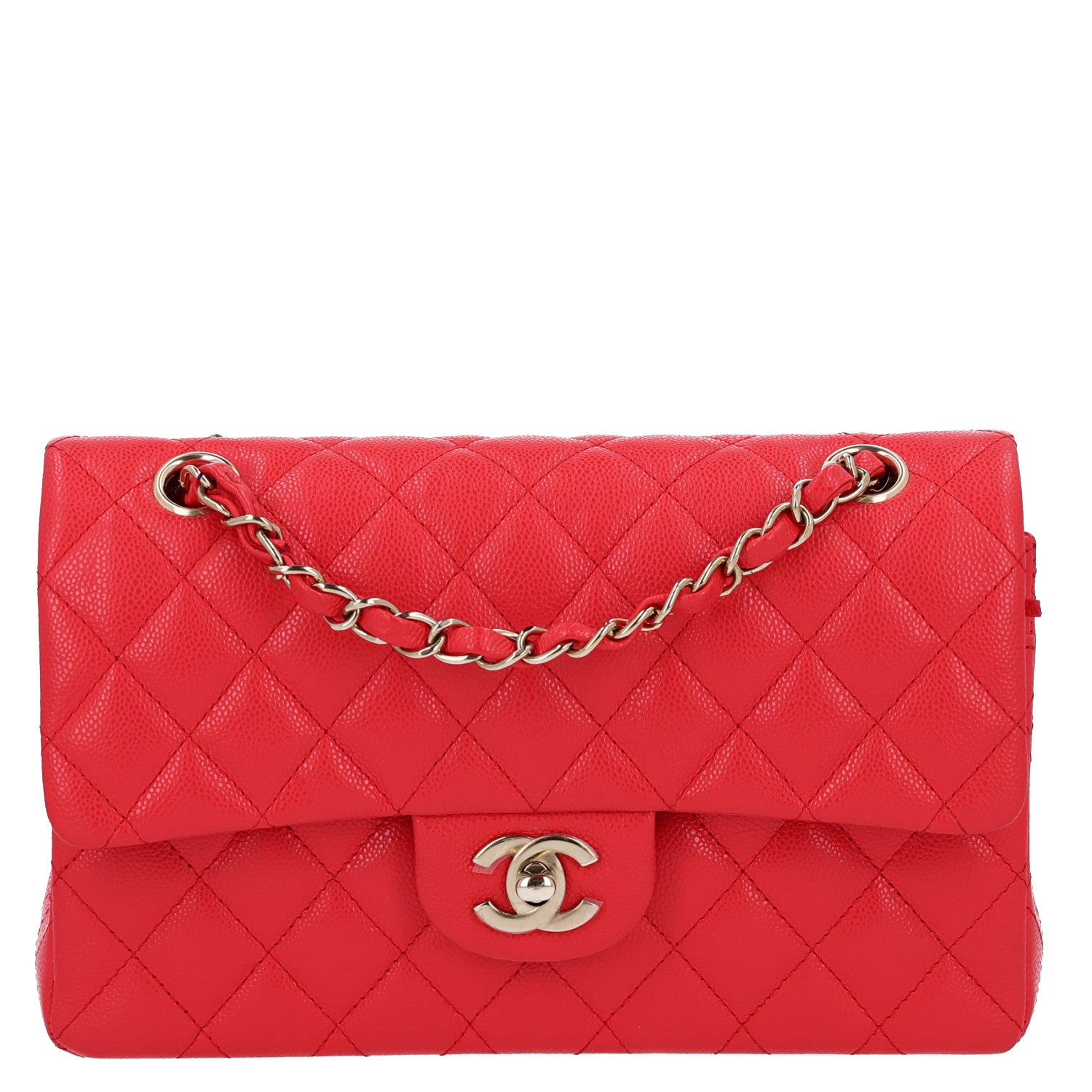 Caviar Quilted Small Double Flap Red