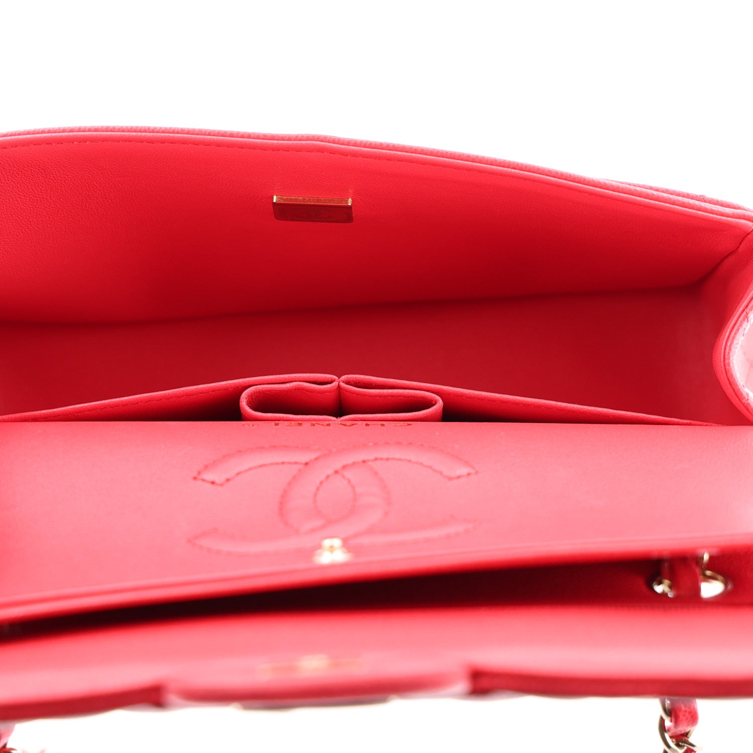 Caviar Quilted Small Double Flap Red — view 5