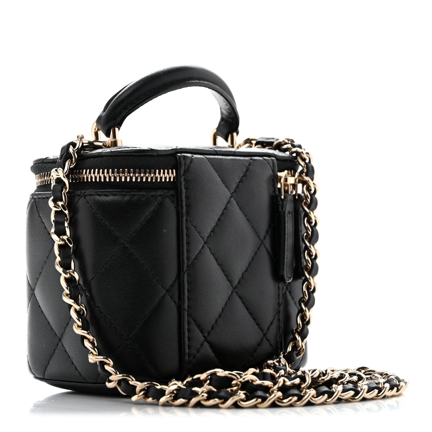 Lambskin Quilted Top Handle Mini Vanity Case With Chain Black — view 3