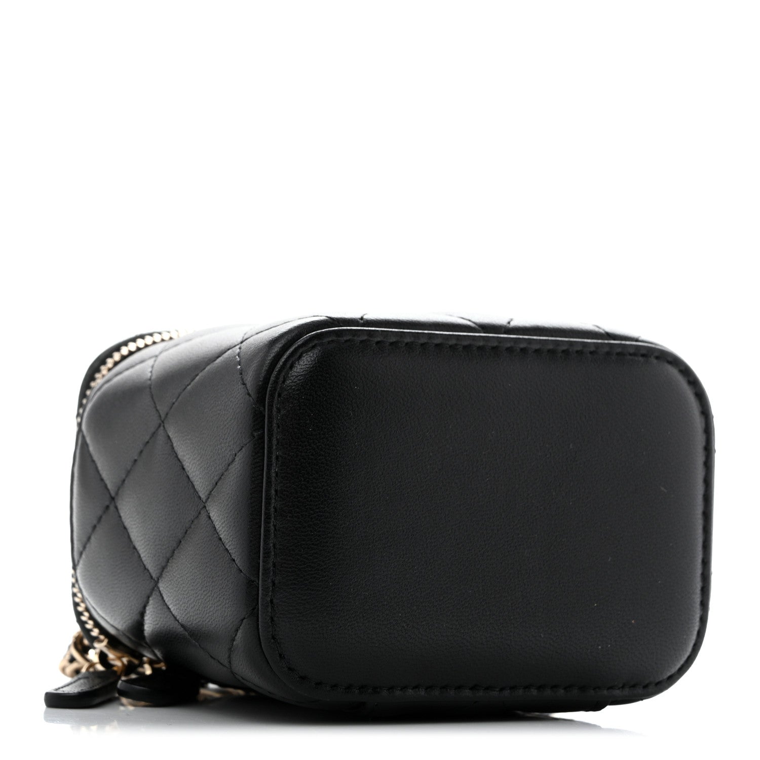 Lambskin Quilted Top Handle Mini Vanity Case With Chain Black — view 4