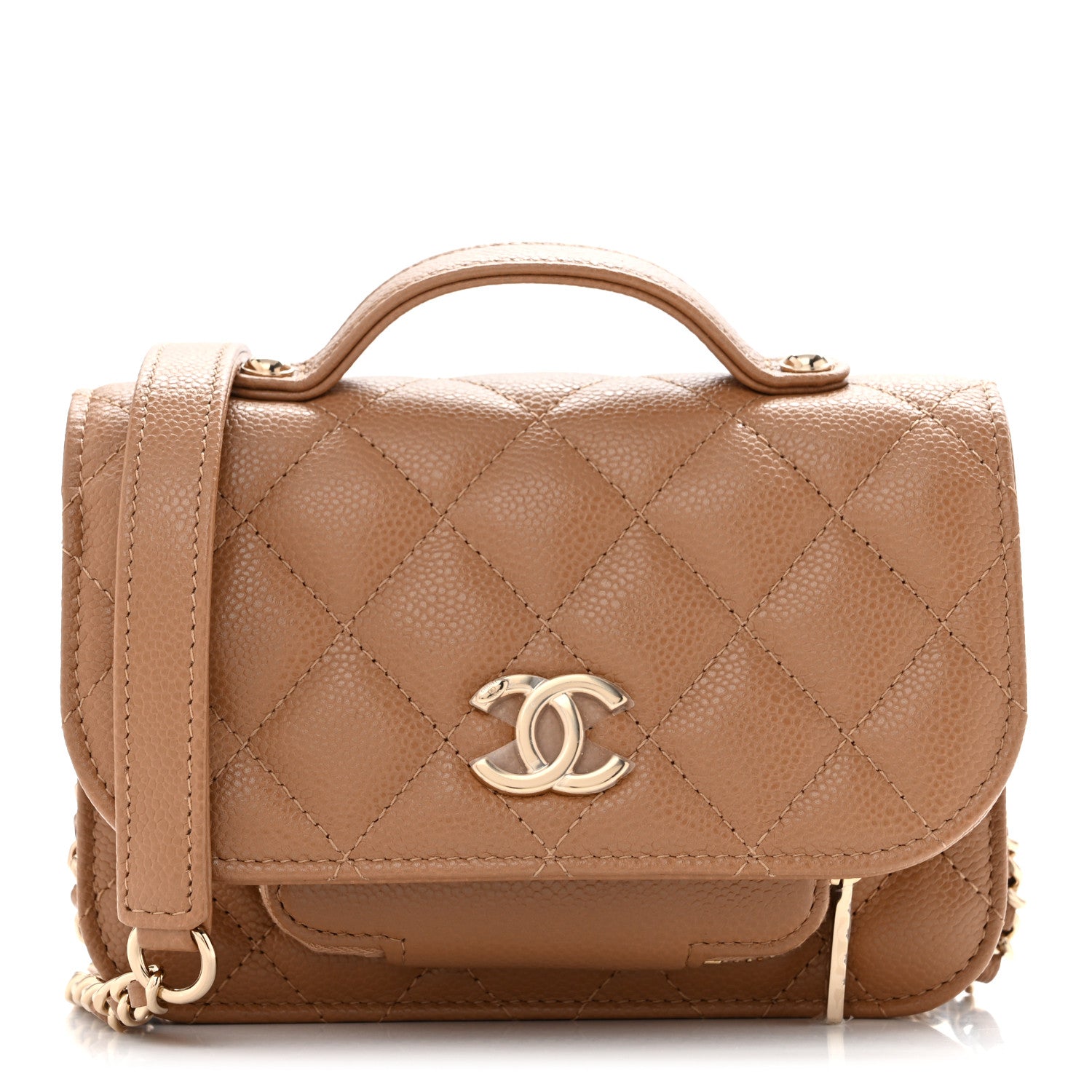 Caviar Quilted Business Affinity Clutch With Chain Flap Dark Beige