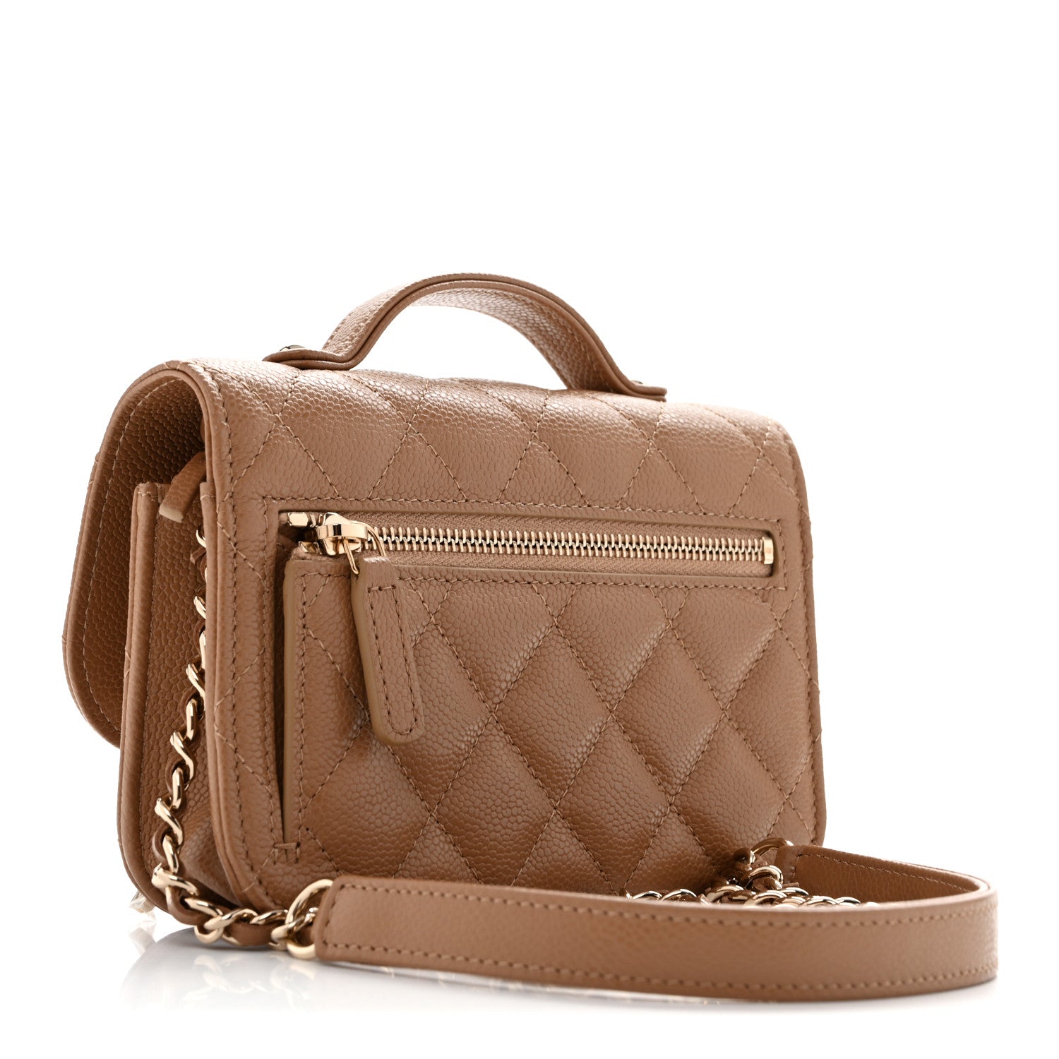 Caviar Quilted Business Affinity Clutch With Chain Flap Dark Beige — view 3