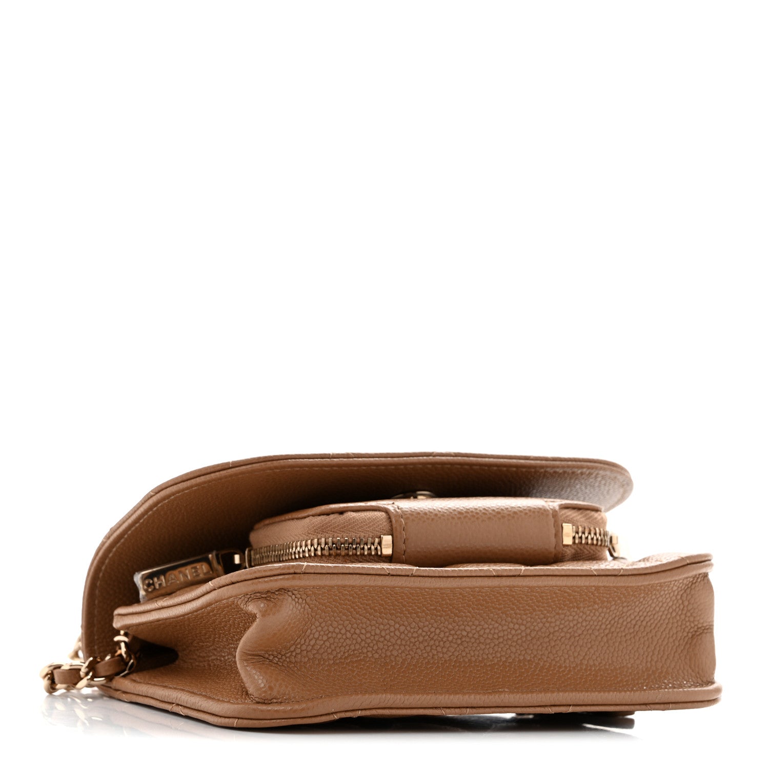 Caviar Quilted Business Affinity Clutch With Chain Flap Dark Beige — view 4