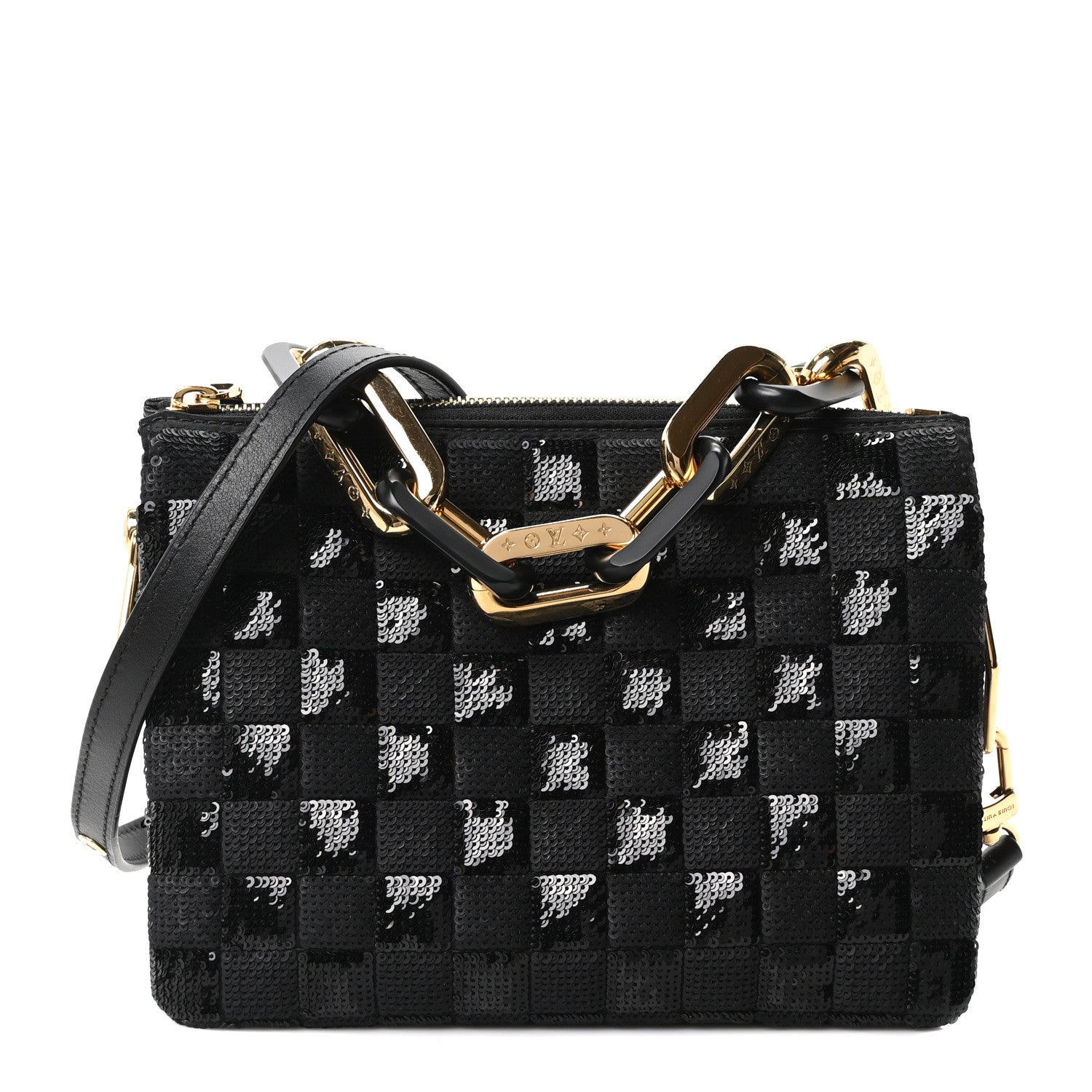 Satin Sequin Embroidered Damier Coussin BB Black