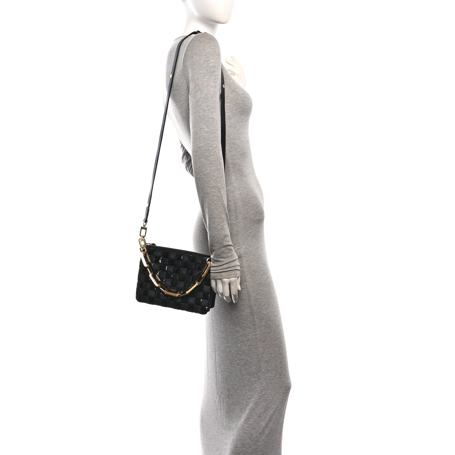 Satin Sequin Embroidered Damier Coussin BB Black — view 2
