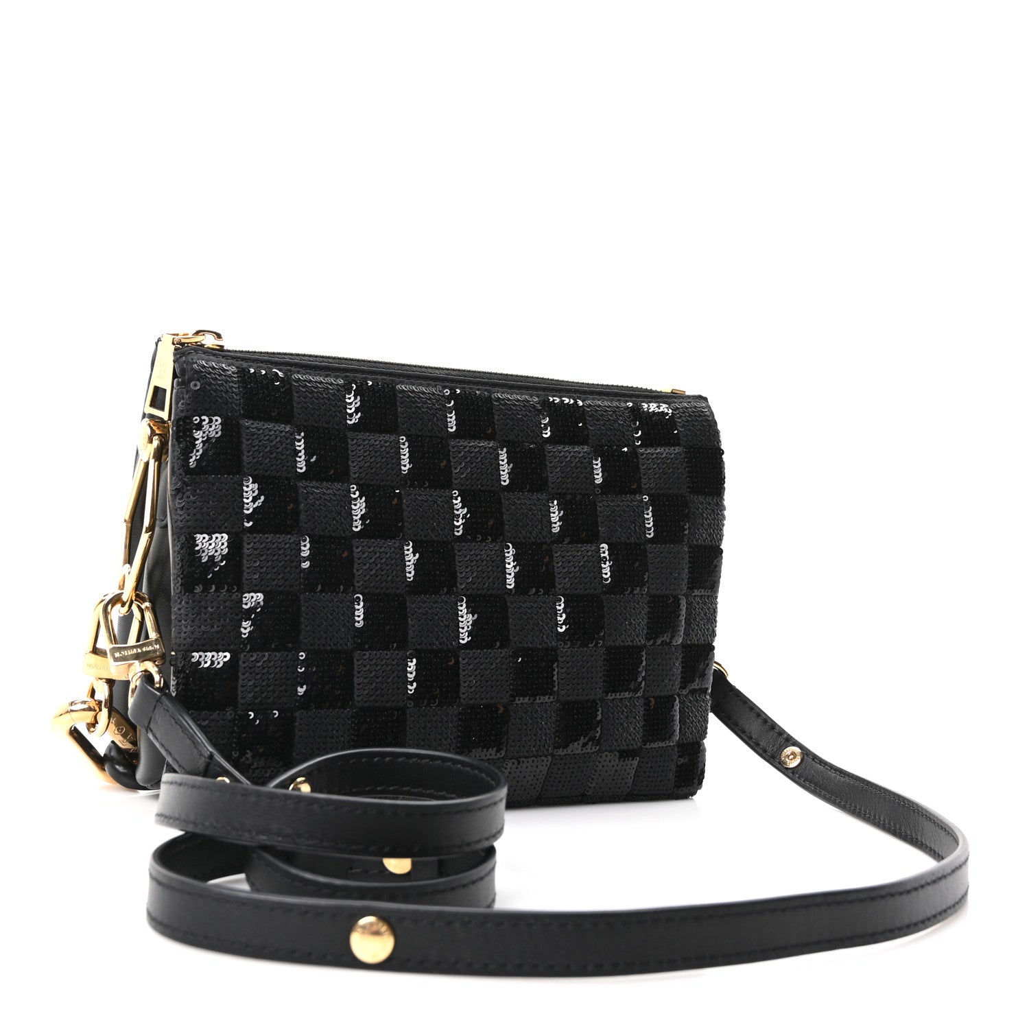 Satin Sequin Embroidered Damier Coussin BB Black — view 3
