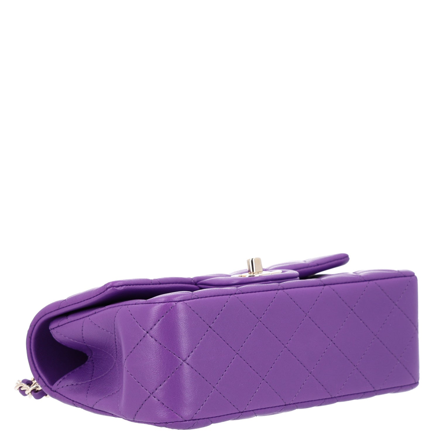 Lambskin Quilted Mini Top Handle Rectangular Flap Dark Purple — view 4
