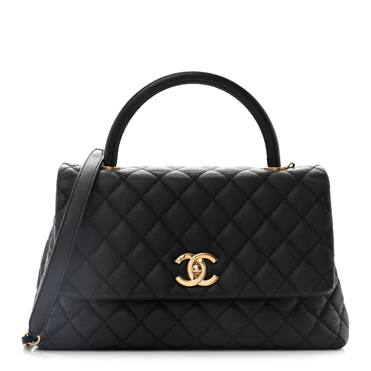 Caviar Quilted Small Coco Handle Flap Black