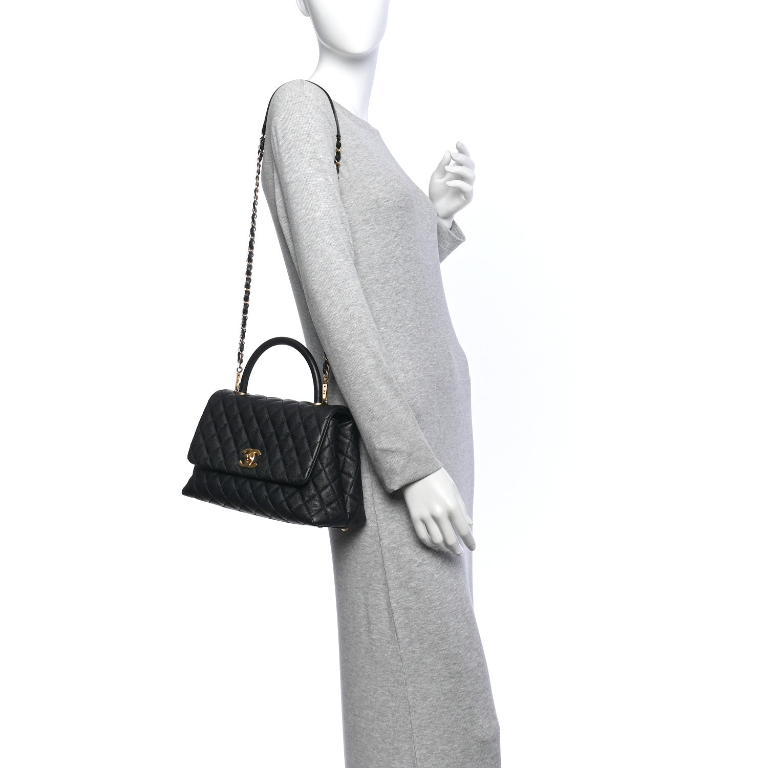 Caviar Quilted Small Coco Handle Flap Black — view 2
