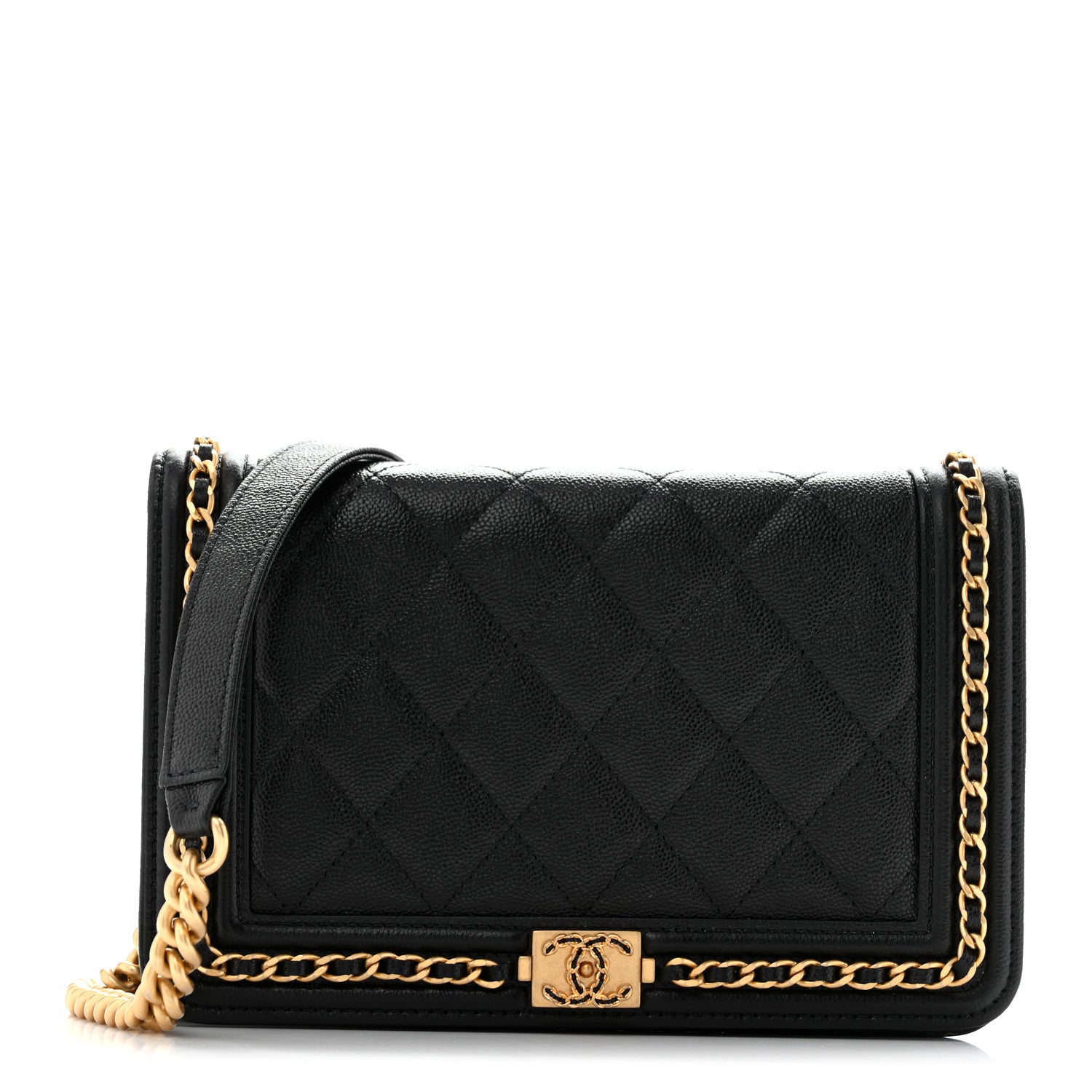 Caviar Quilted Chain Around Boy Wallet On Chain WOC Black