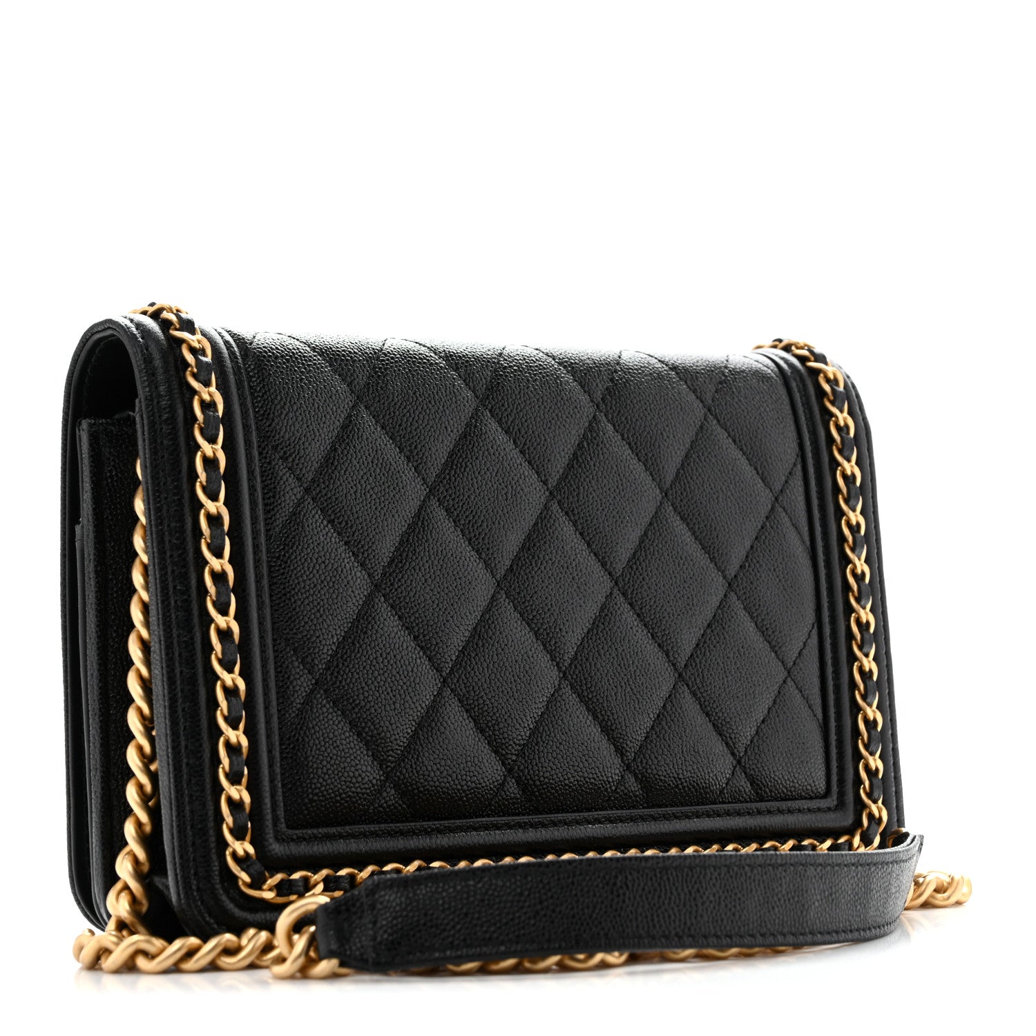 Caviar Quilted Chain Around Boy Wallet On Chain WOC Black — view 3