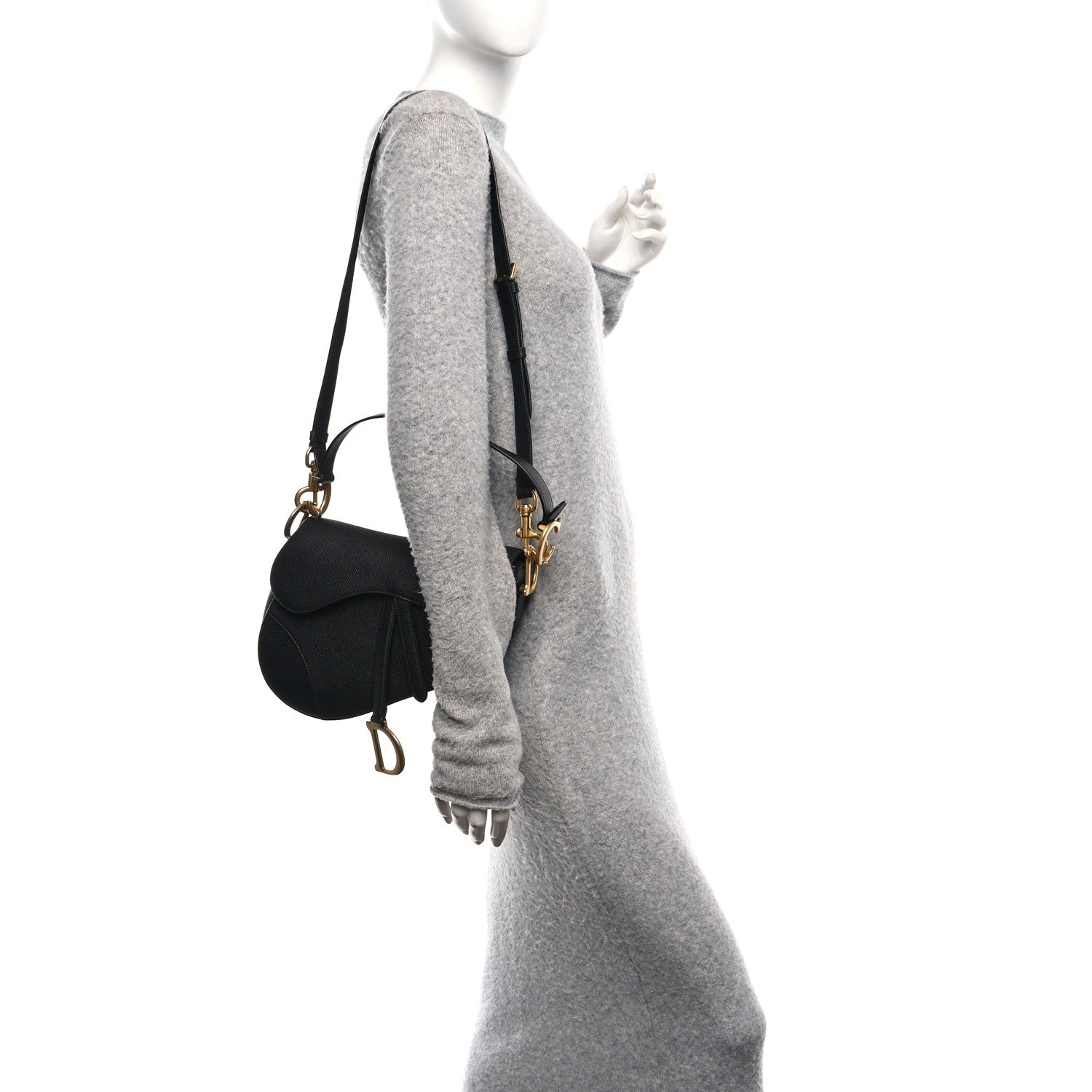 Grained Calfskin Saddle Bag With Strap Black — view 2