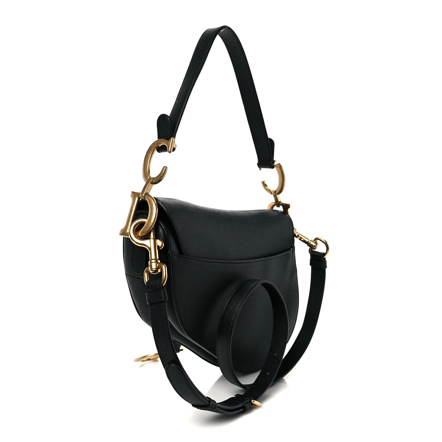 Grained Calfskin Saddle Bag With Strap Black — view 3