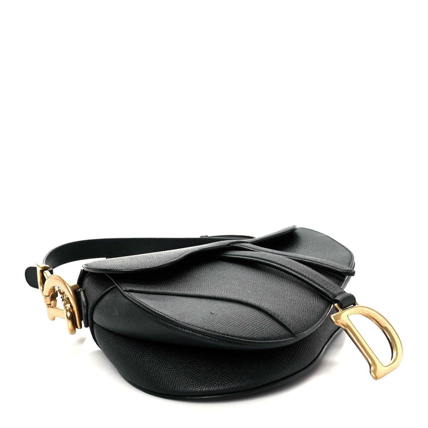 Grained Calfskin Saddle Bag With Strap Black — view 4