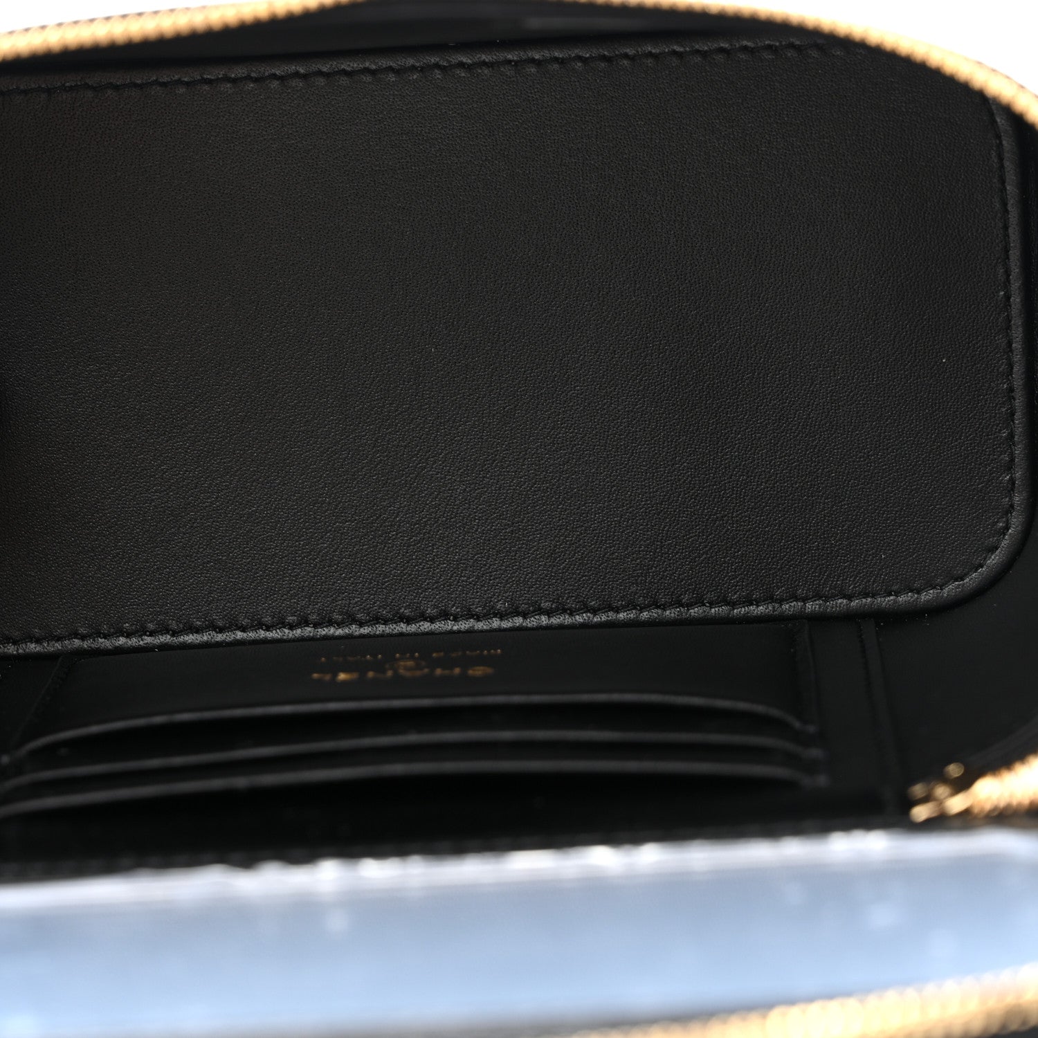 Calfskin Crocodile Embossed Crococo Small Top Handle Vanity Case With Chain Black — view 5