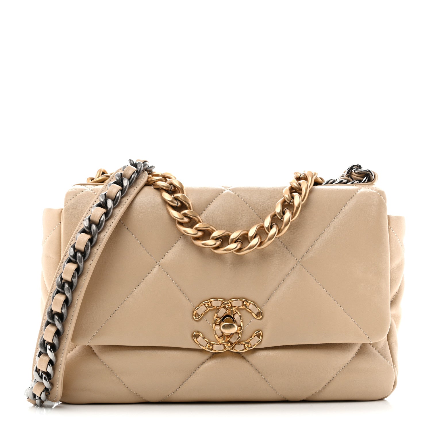Lambskin Quilted Medium Chanel 19 Flap Beige