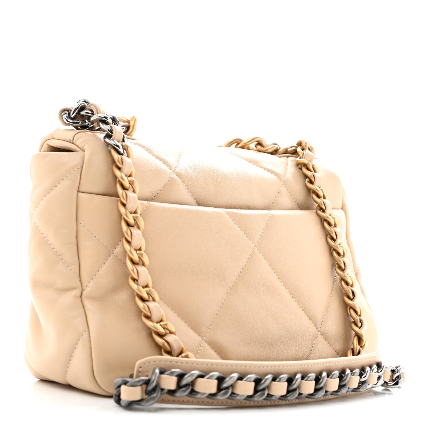 Lambskin Quilted Medium Chanel 19 Flap Beige — view 3