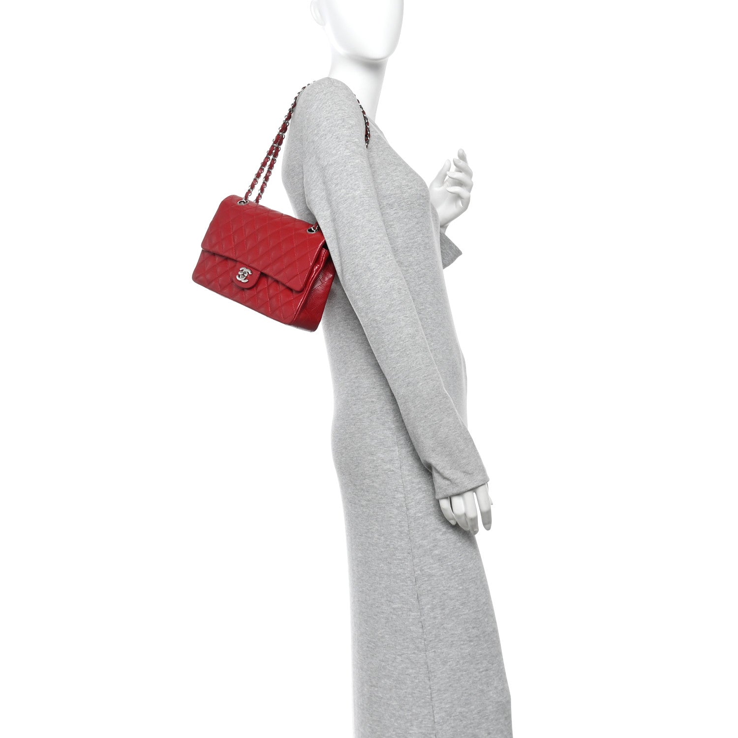 Caviar Quilted Medium Double Flap Red — view 2