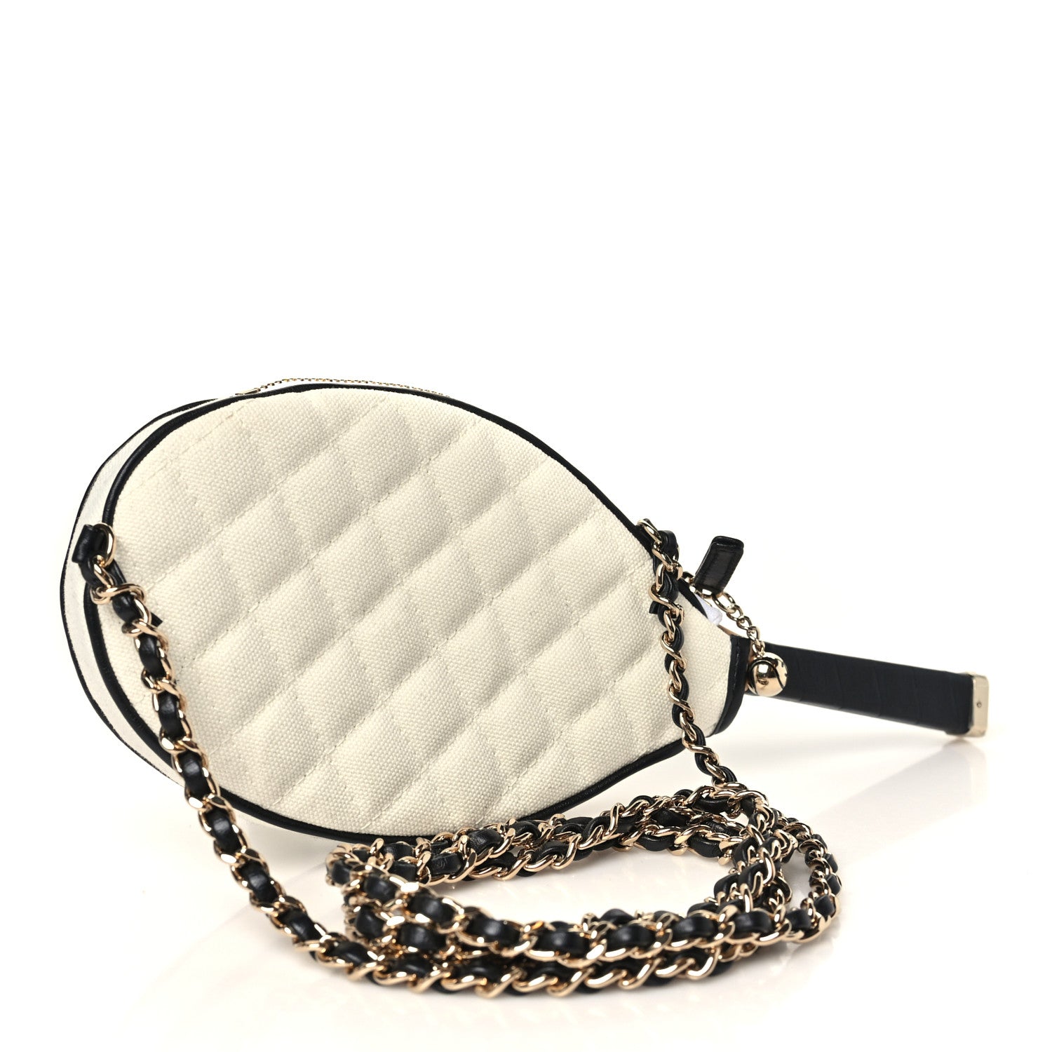 Canvas Calfskin Tennis Racket Clutch With Chain White Black — view 2