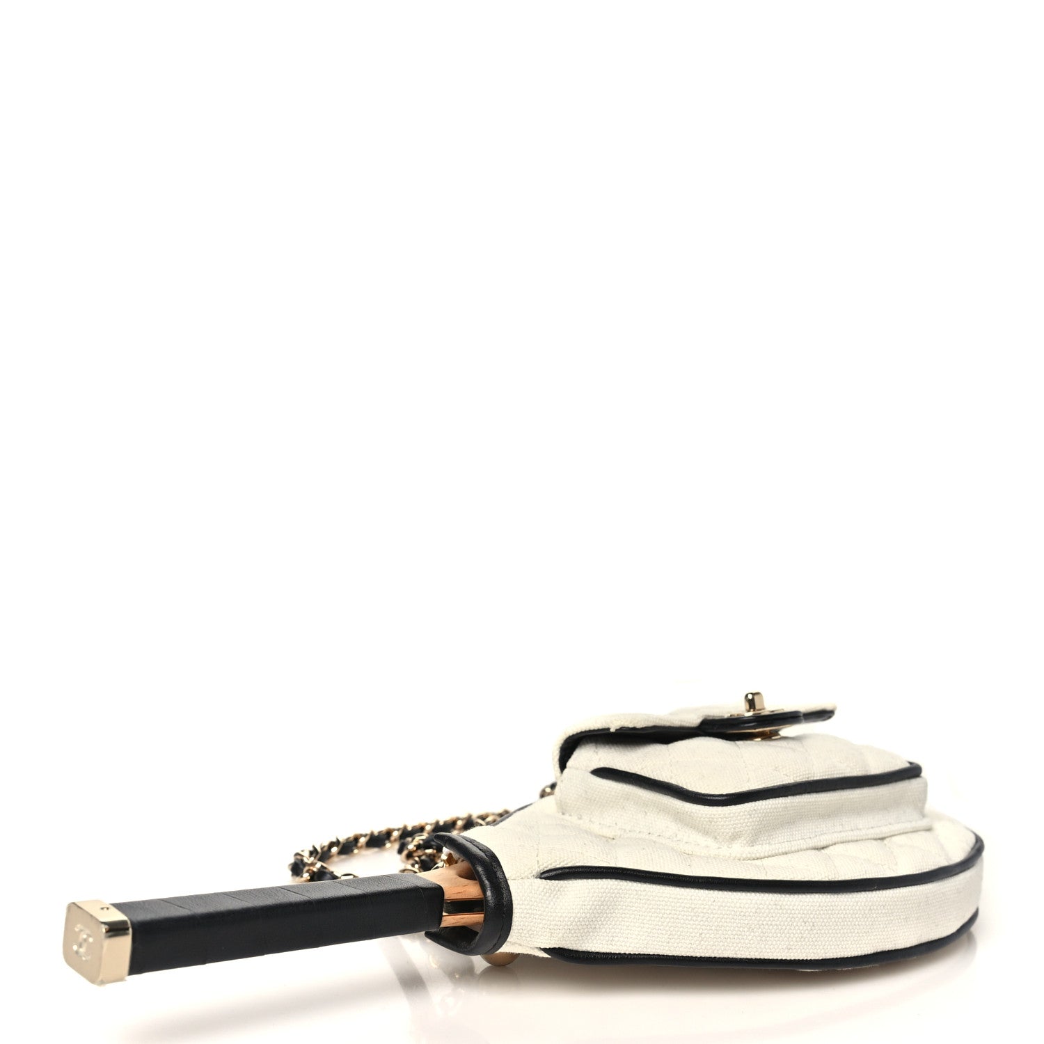 Canvas Calfskin Tennis Racket Clutch With Chain White Black — view 4