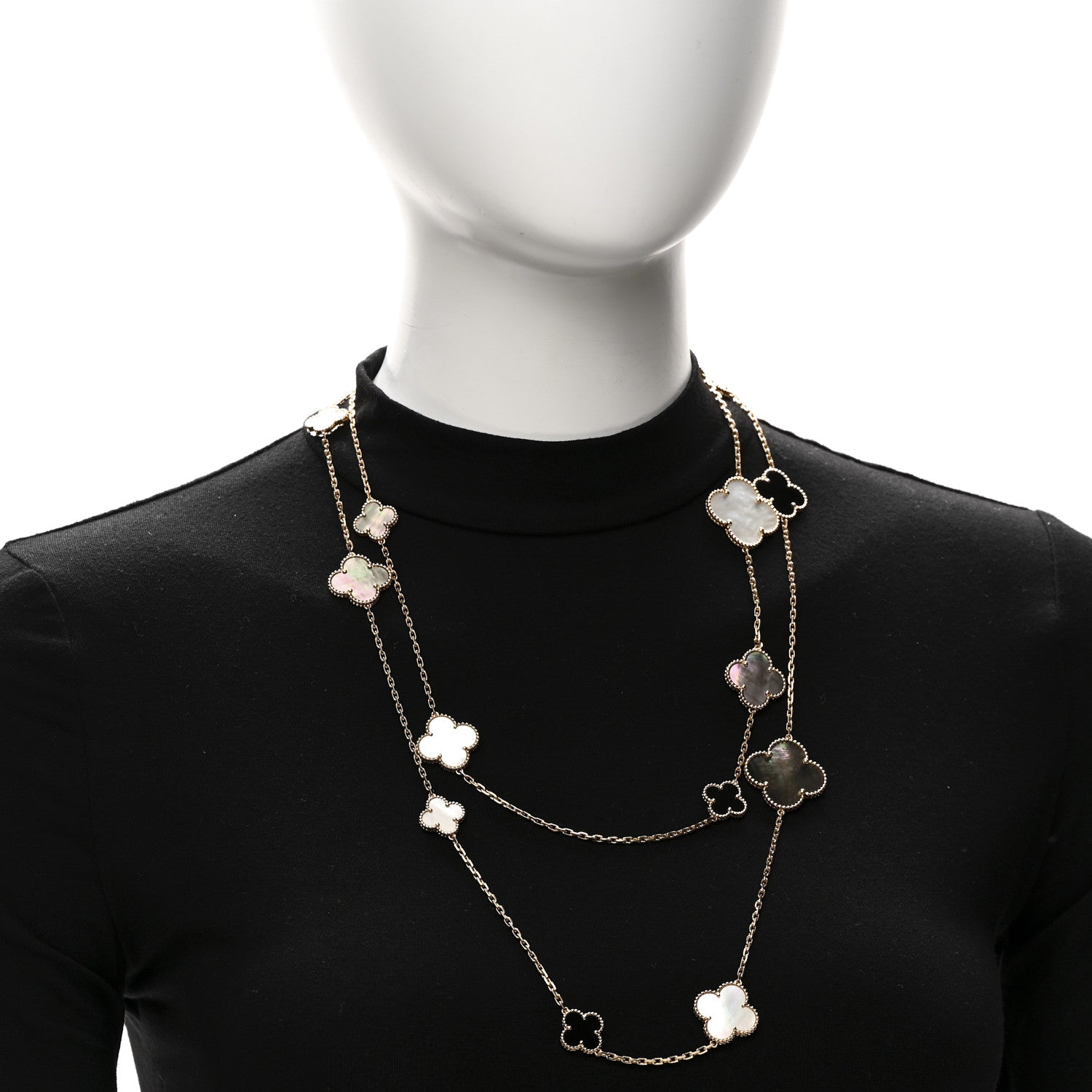 18K Yellow Gold Onyx Mother of Pearl 16 Motifs Magic Alhambra Necklace — view 2