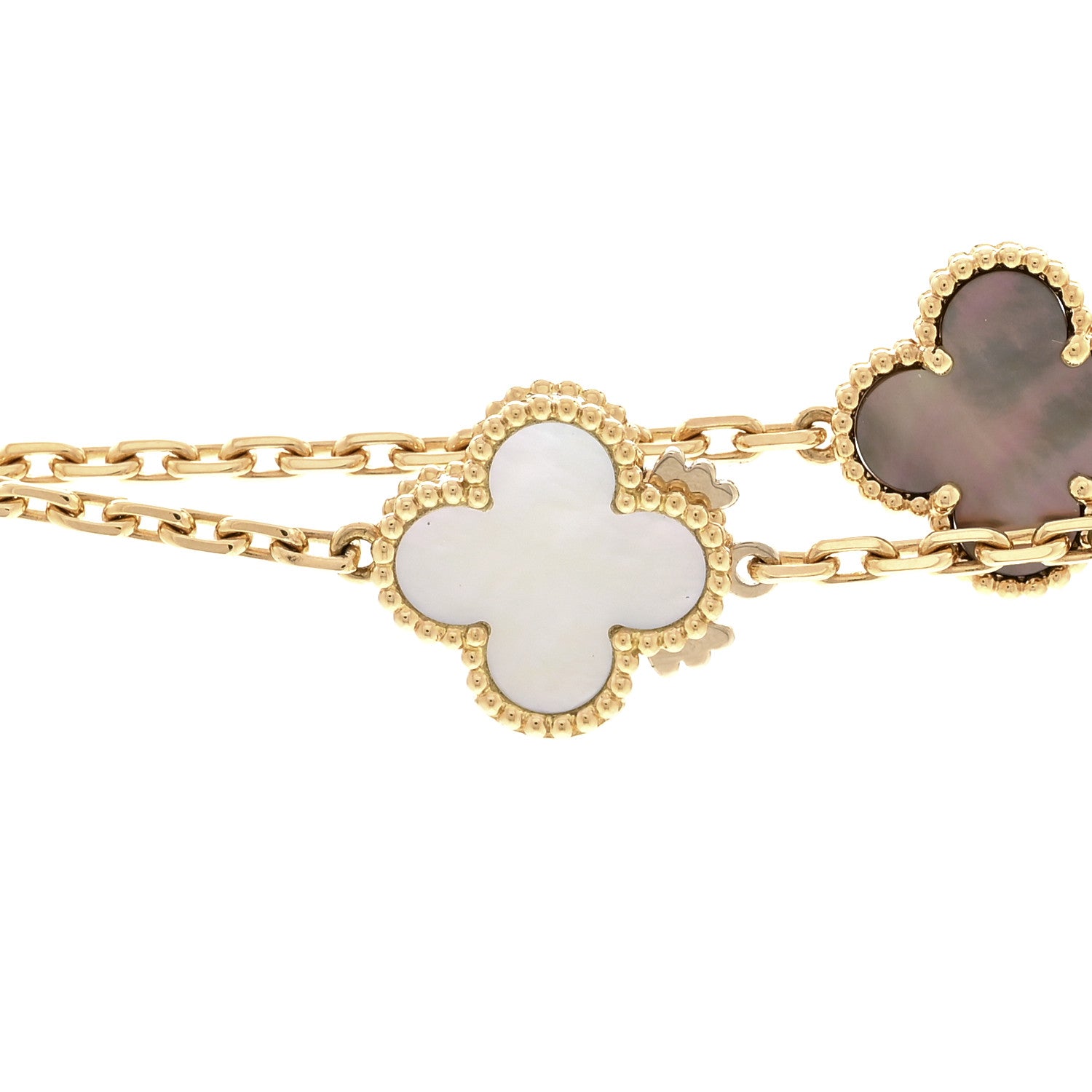 18K Yellow Gold Onyx Mother of Pearl 16 Motifs Magic Alhambra Necklace — view 4