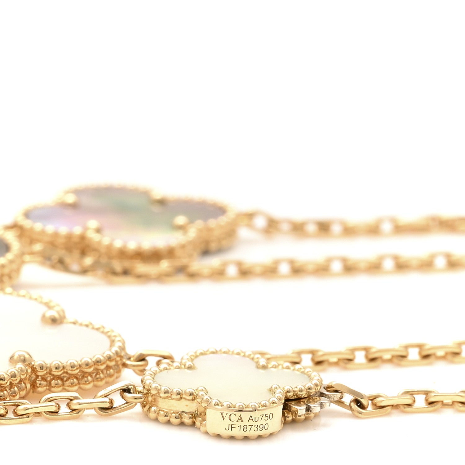 18K Yellow Gold Onyx Mother of Pearl 16 Motifs Magic Alhambra Necklace — view 5