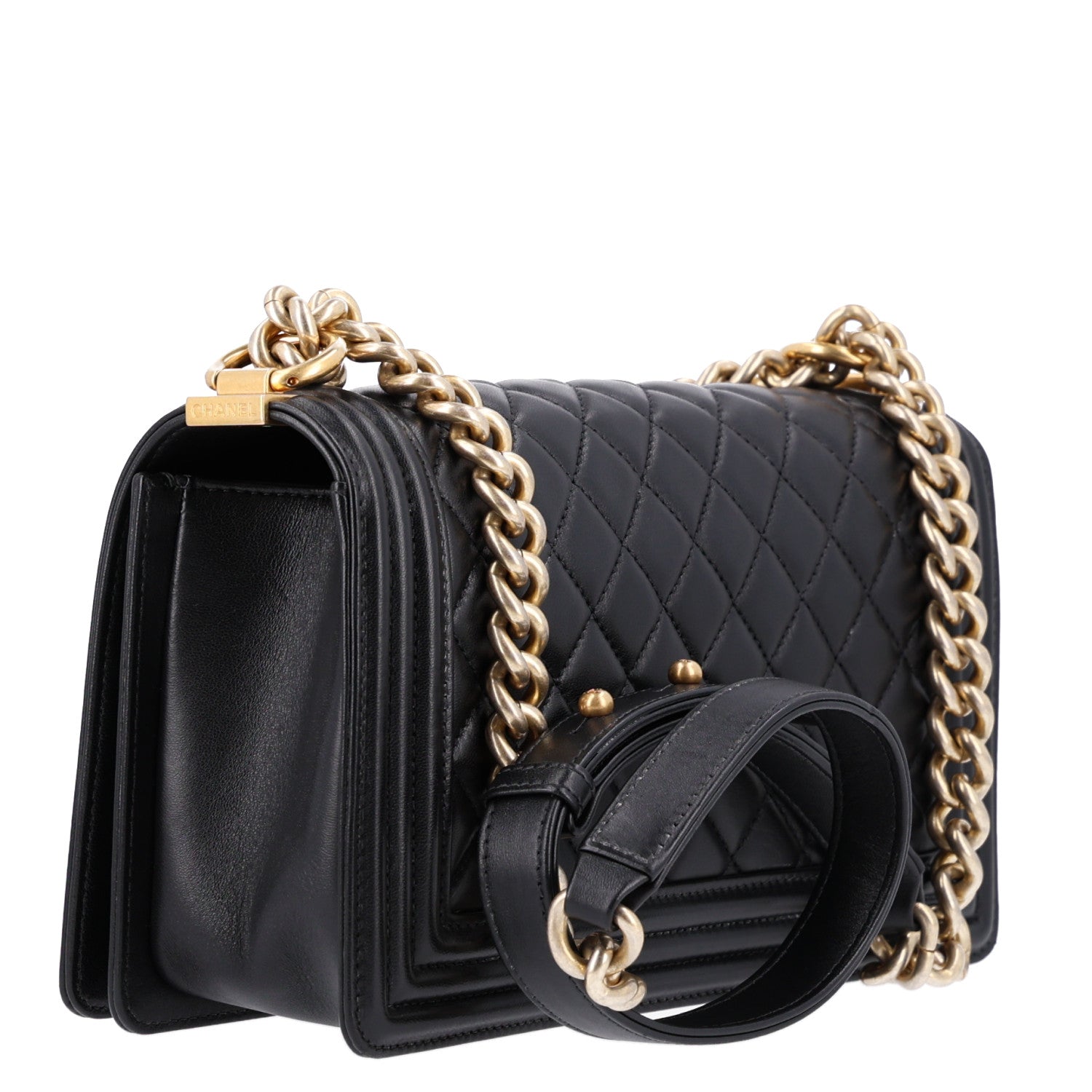 Calfskin Quilted Medium Boy Flap Black Black — view 3