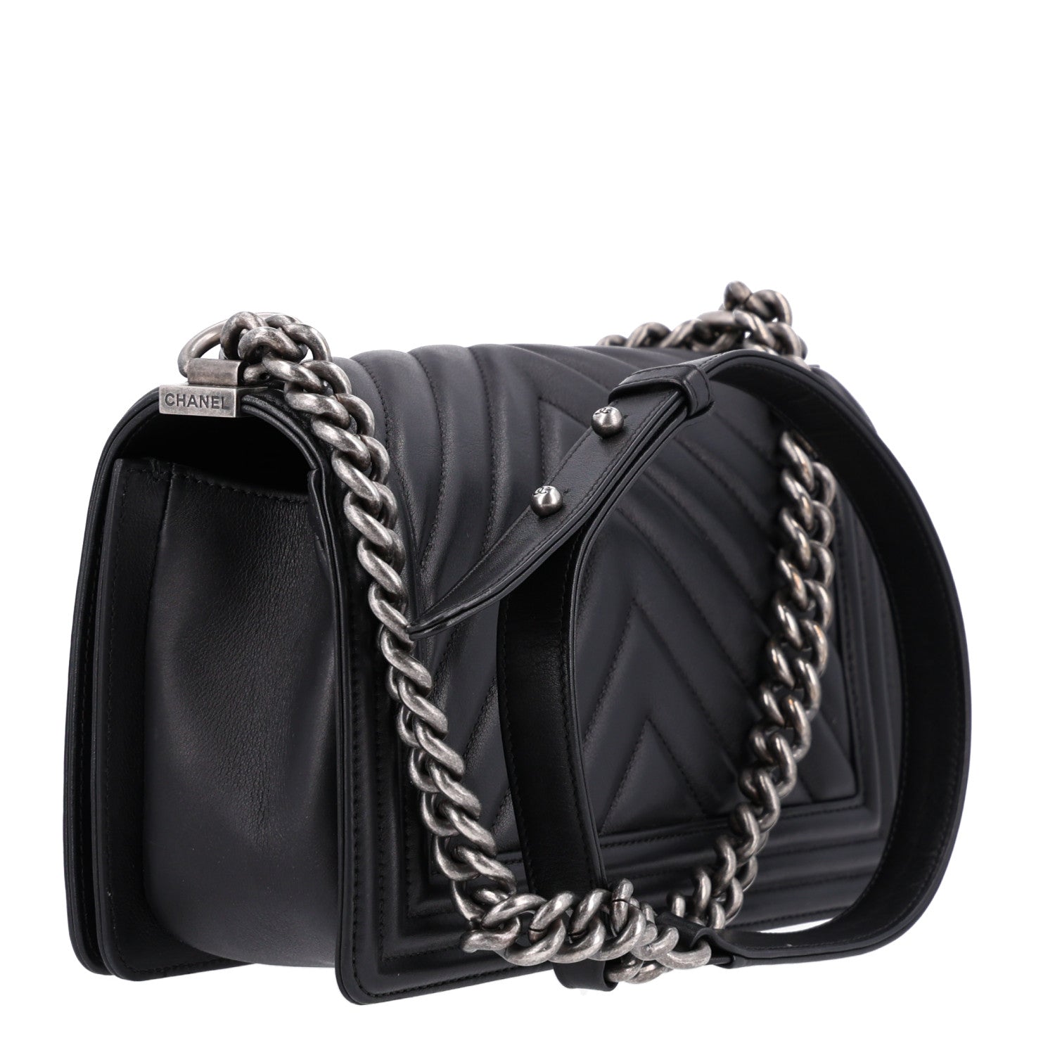 Lambskin Chevron Quilted Medium Boy Flap Black — view 3